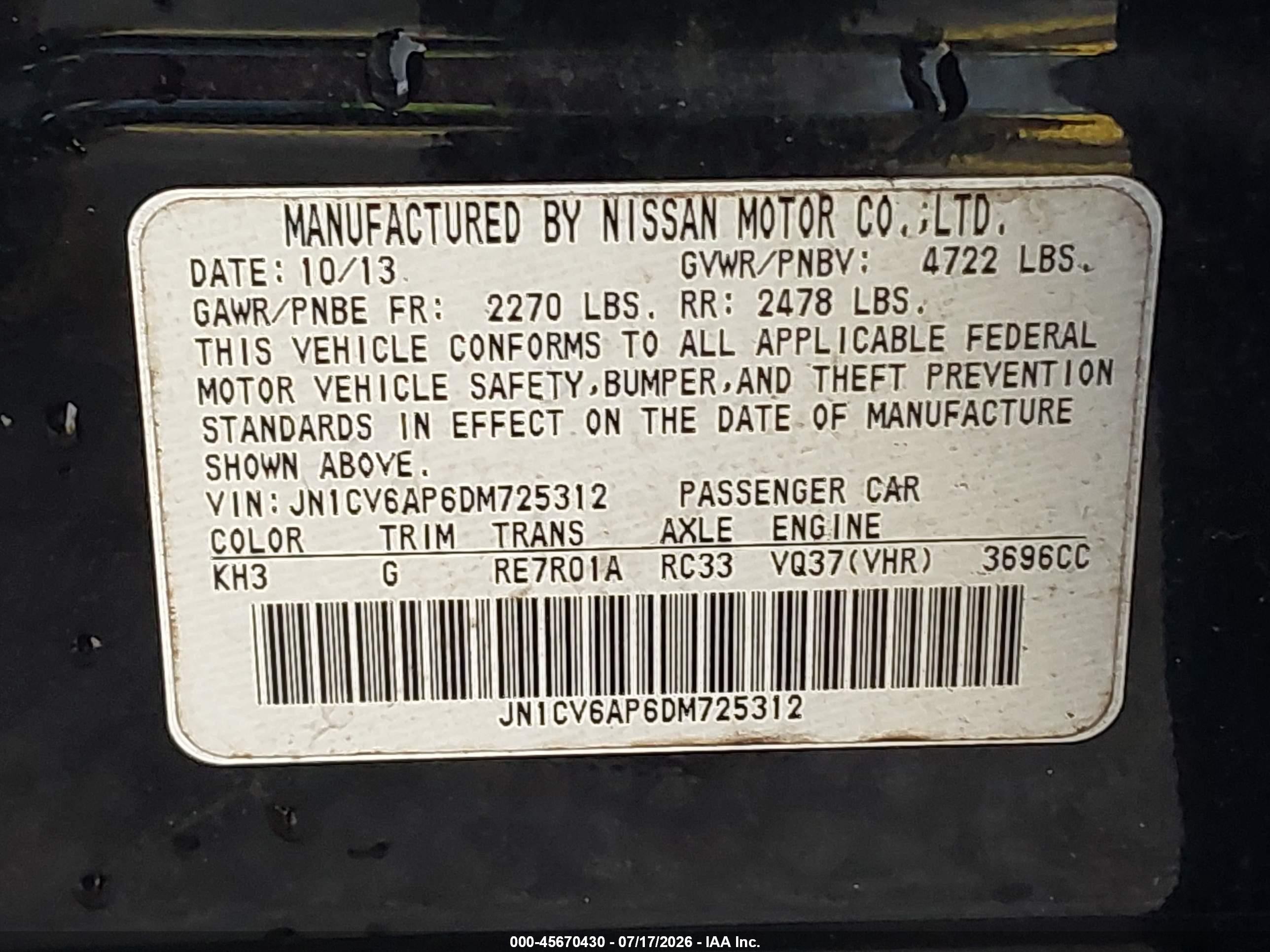 2013 Infiniti G37 Journey Black vin: JN1CV6AP6DM725312