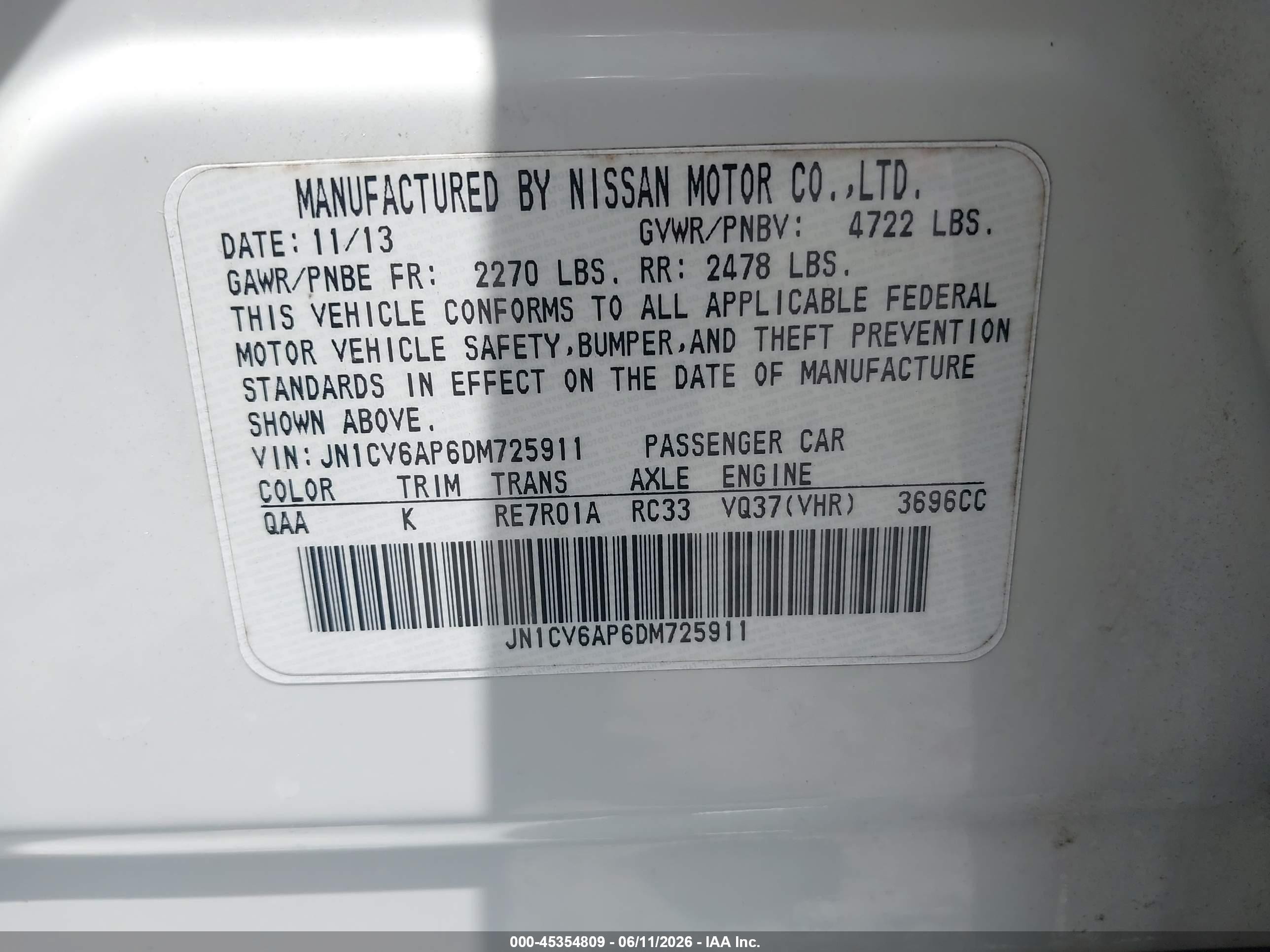 2013 Infiniti G37 Journey White vin: JN1CV6AP6DM725911