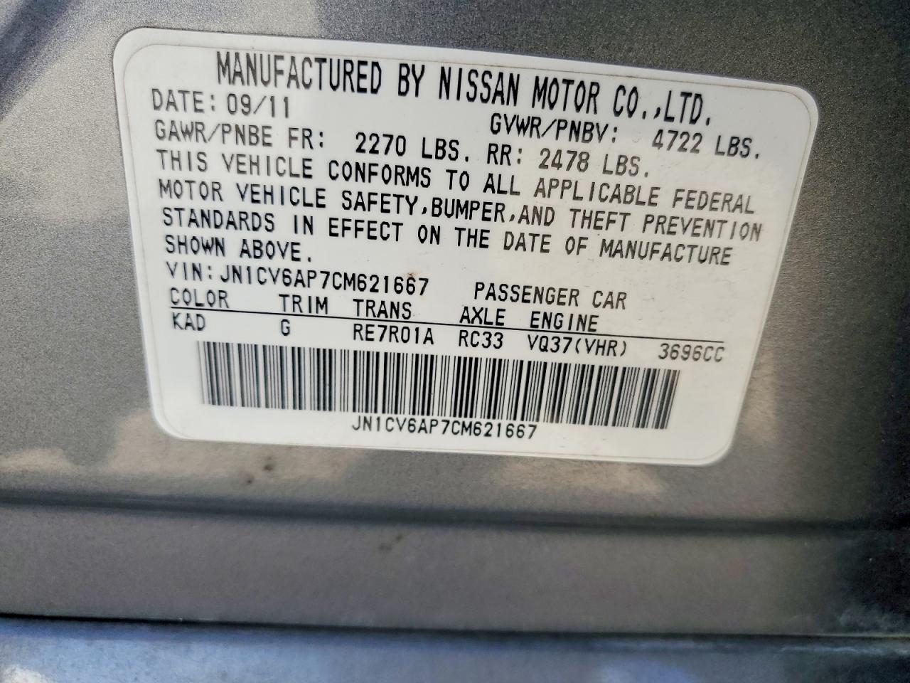 2012 Infiniti G37 Sedan Journey Gray vin: JN1CV6AP7CM621667