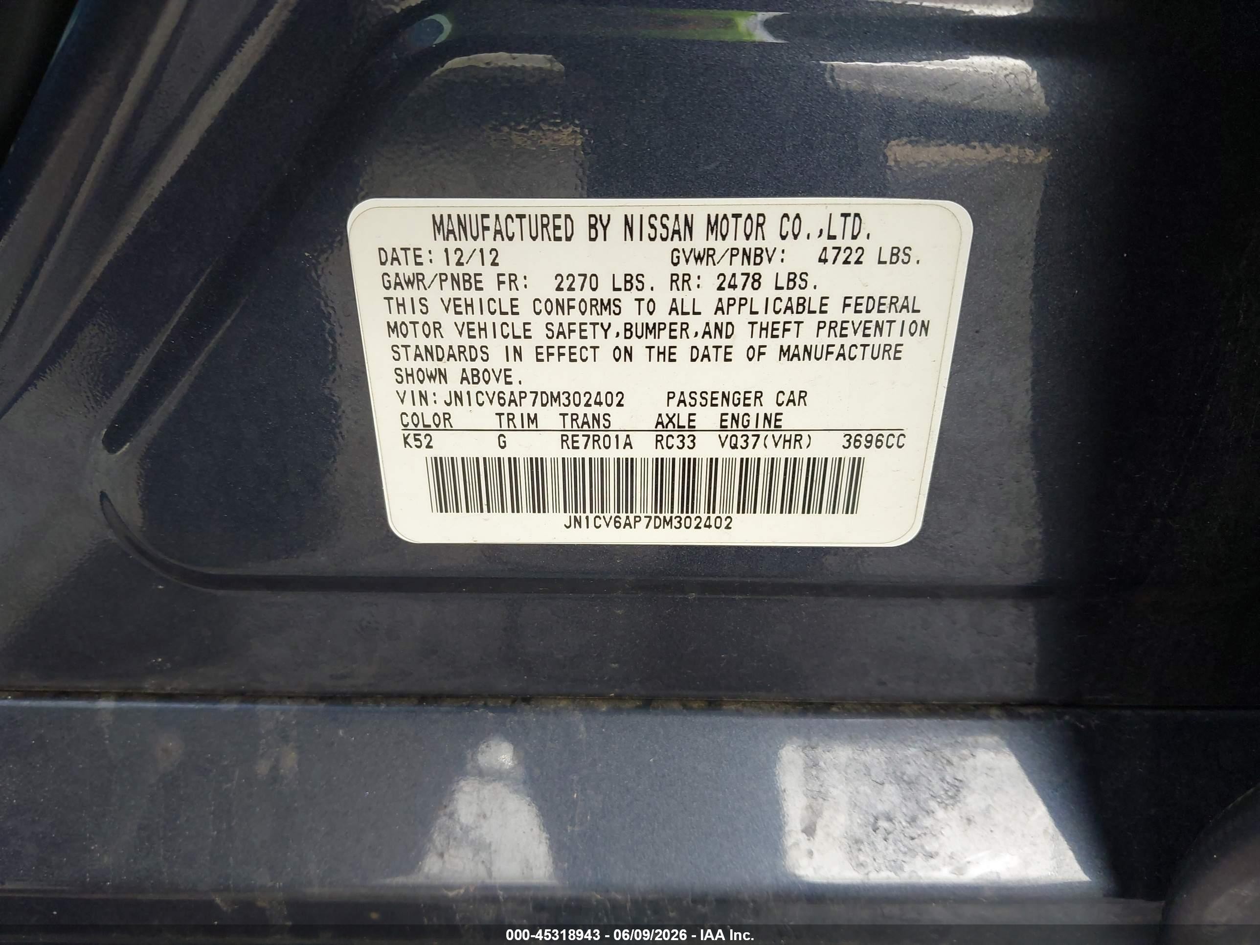 2013 Infiniti G37 Journey Blue vin: JN1CV6AP7DM302402