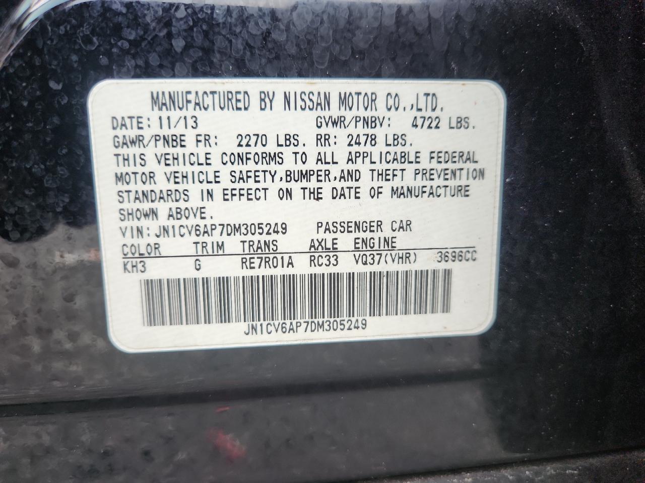 2013 Infiniti G37 Sedan Journey Black vin: JN1CV6AP7DM305249