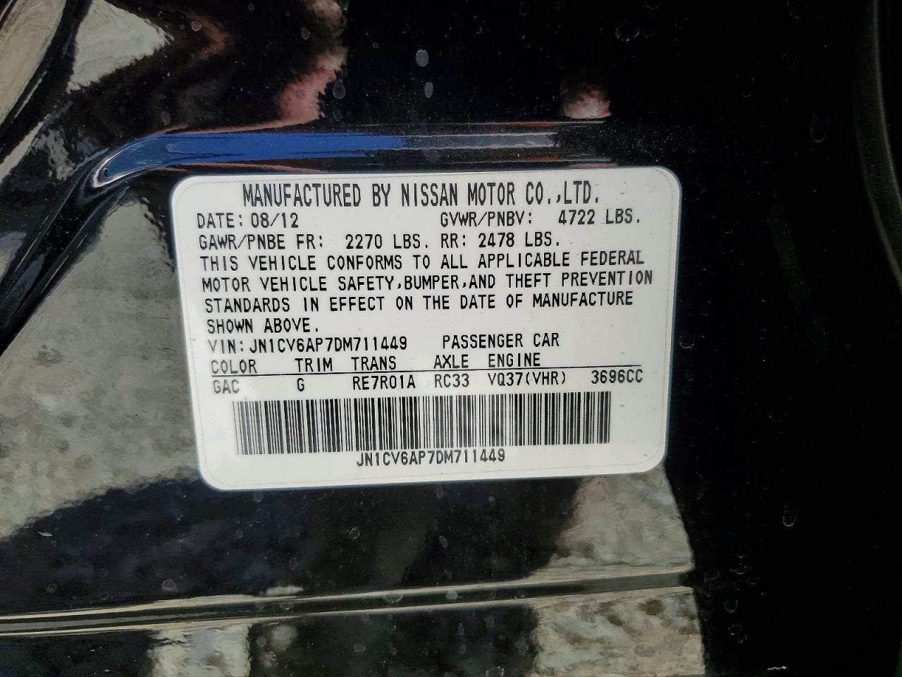 2013 Infiniti G37 Sedan Journey Black vin: JN1CV6AP7DM711449