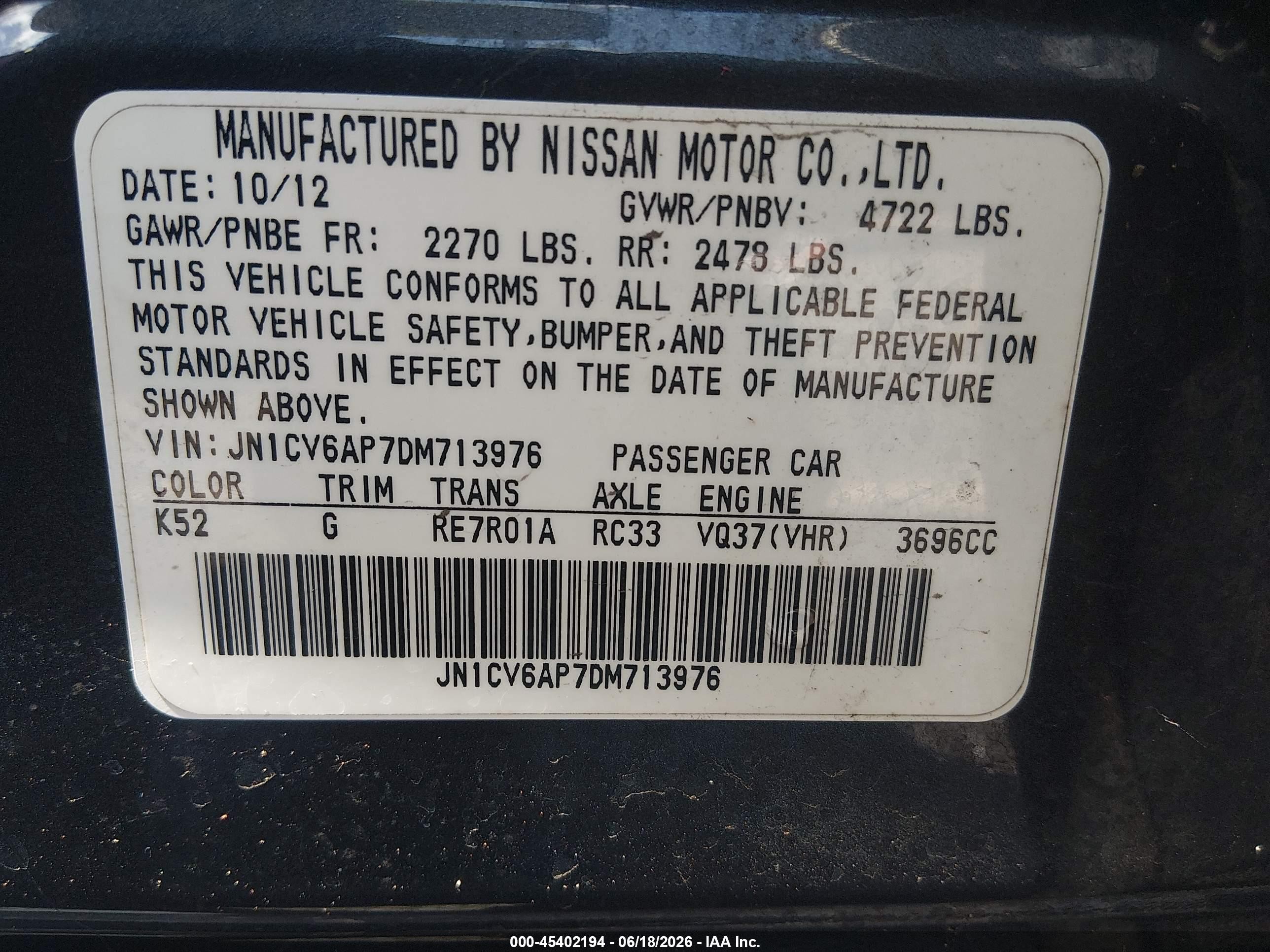 2013 Infiniti G37 Journey Dark Blue vin: JN1CV6AP7DM713976