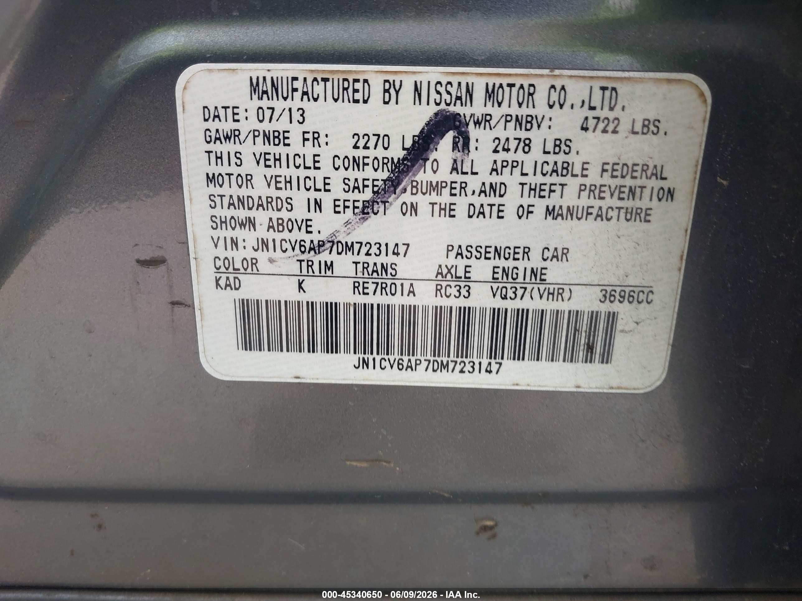 2013 Infiniti G37 Journey Gray vin: JN1CV6AP7DM723147