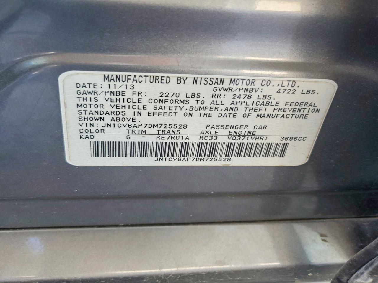 2013 Infiniti G37 Sedan Journey Gray vin: JN1CV6AP7DM725528