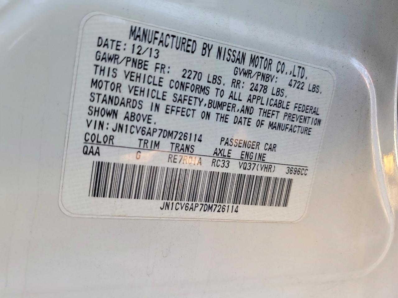 2013 Infiniti G37 Sedan Journey White vin: JN1CV6AP7DM726114