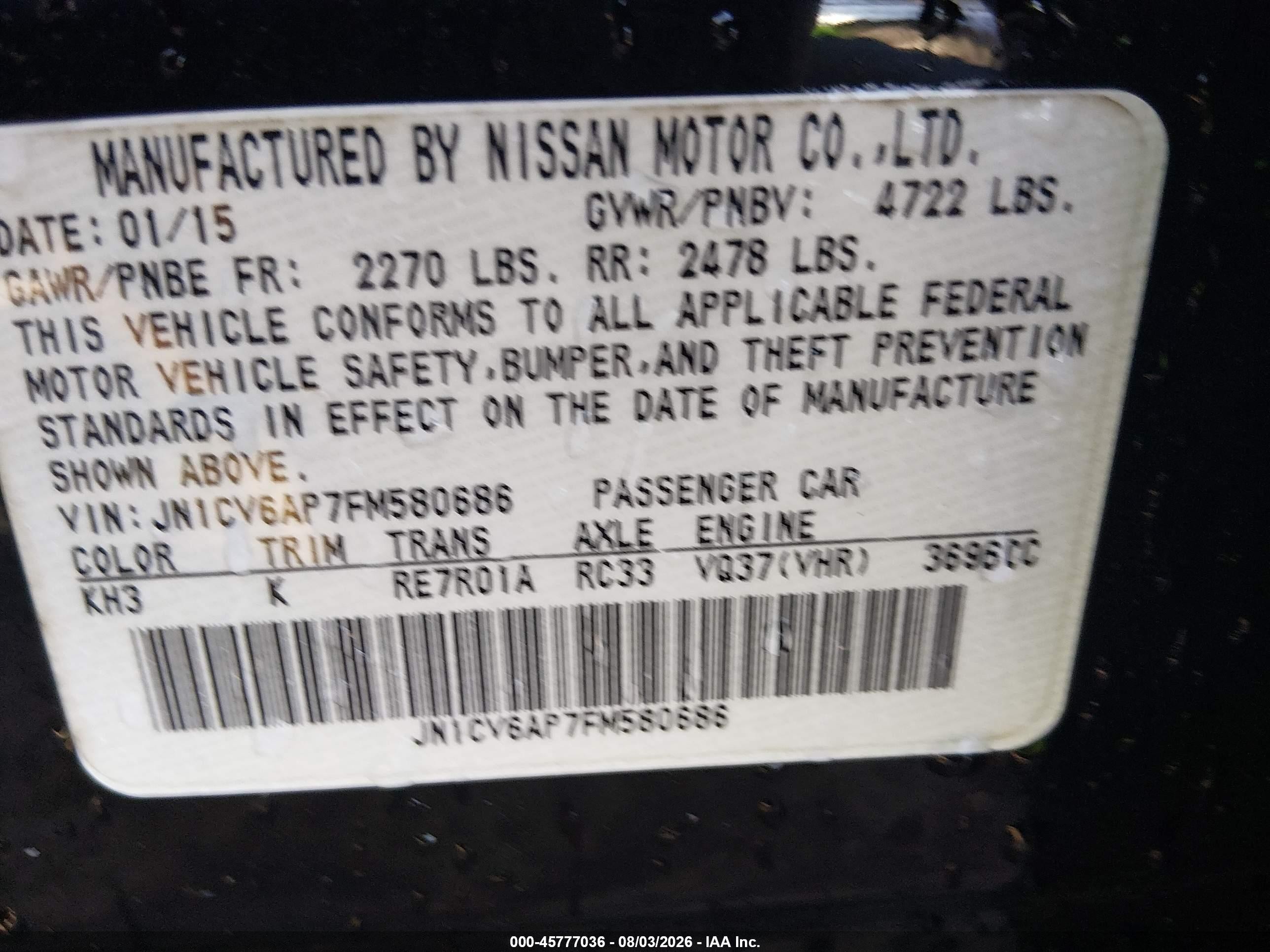 2015 Infiniti Q40 Black vin: JN1CV6AP7FM580686