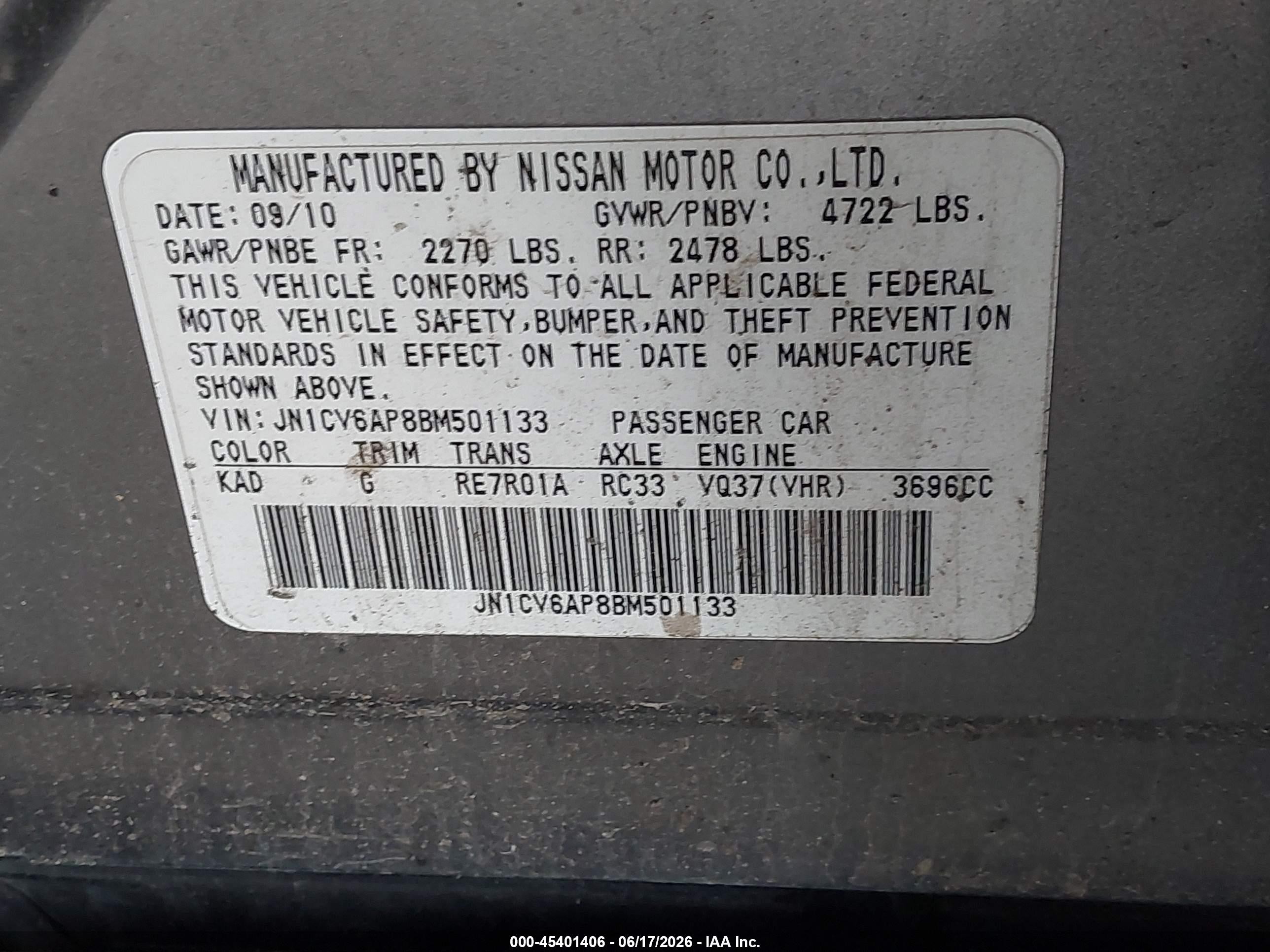 2011 Infiniti G37 Journey Gray vin: JN1CV6AP8BM501133