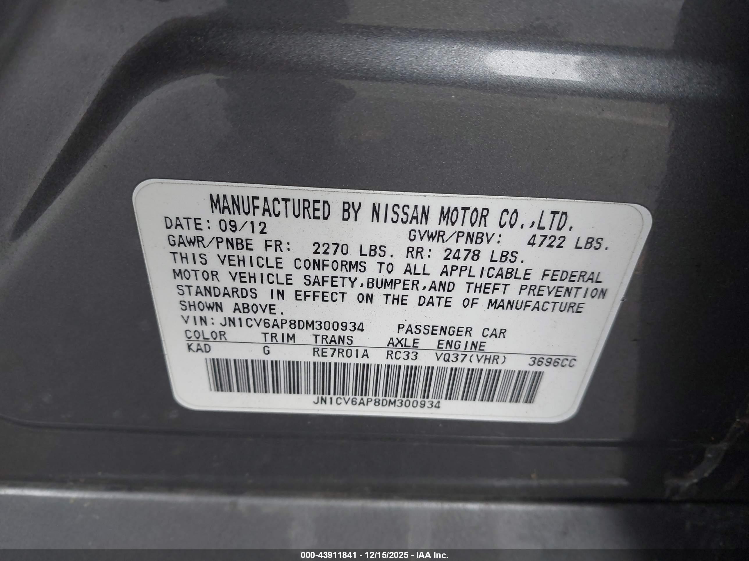 2013 Infiniti G37 Journey Gray vin: JN1CV6AP8DM300934