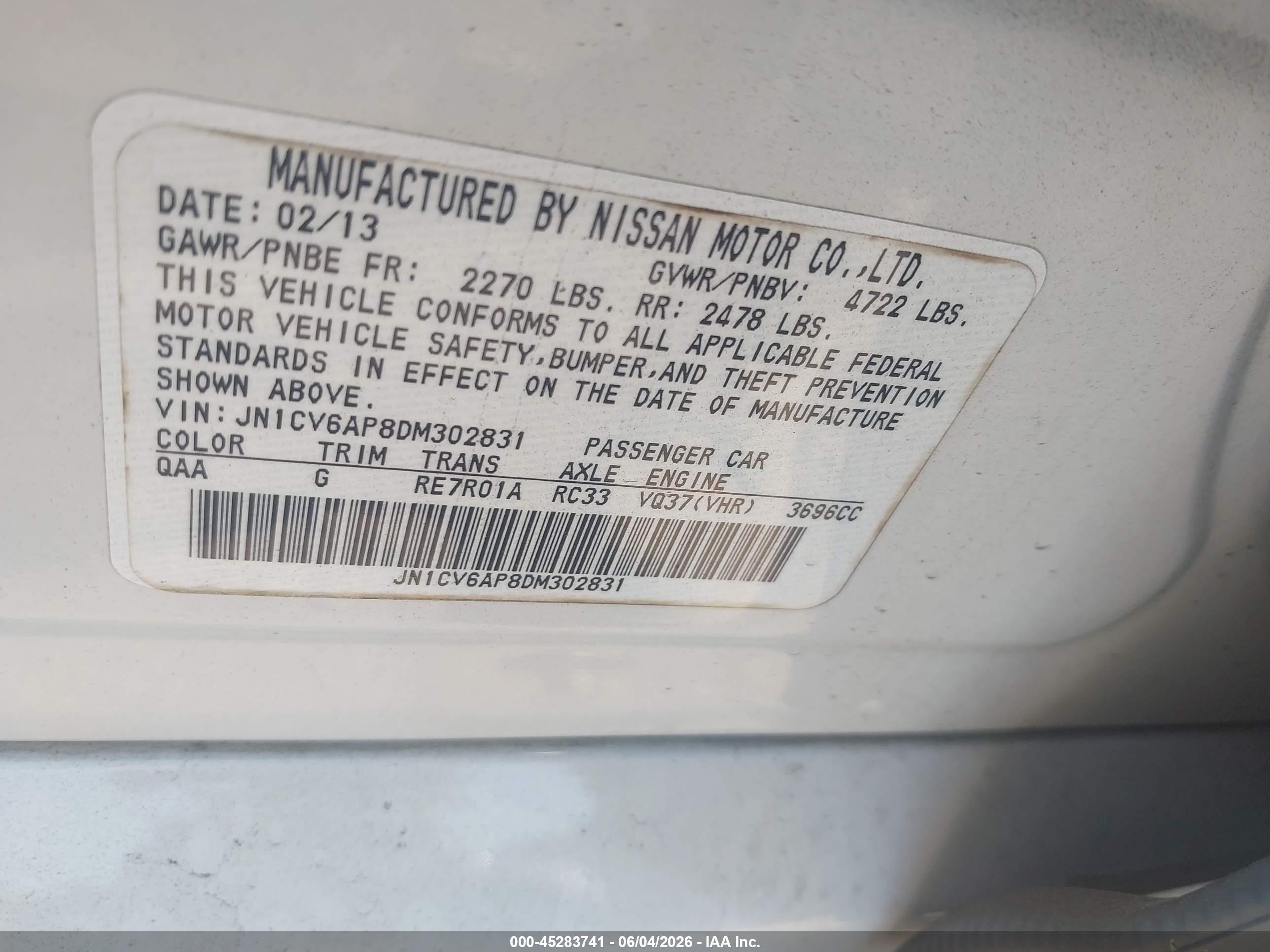 2013 Infiniti G37 Journey White vin: JN1CV6AP8DM302831