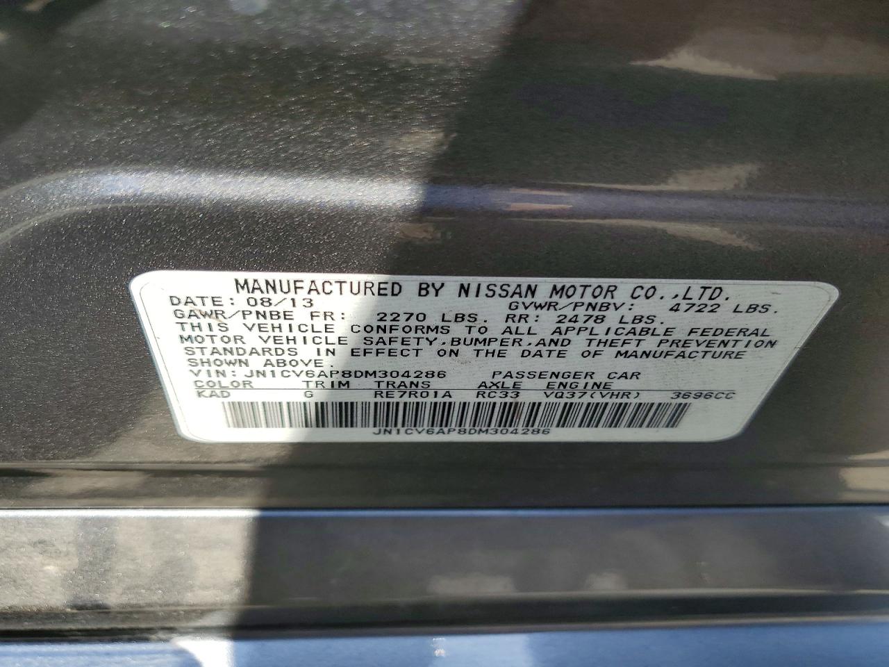 2013 Infiniti G37 Sedan Journey Gray vin: JN1CV6AP8DM304286