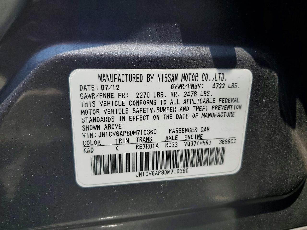 2013 Infiniti G37 Base Gray vin: JN1CV6AP8DM710360