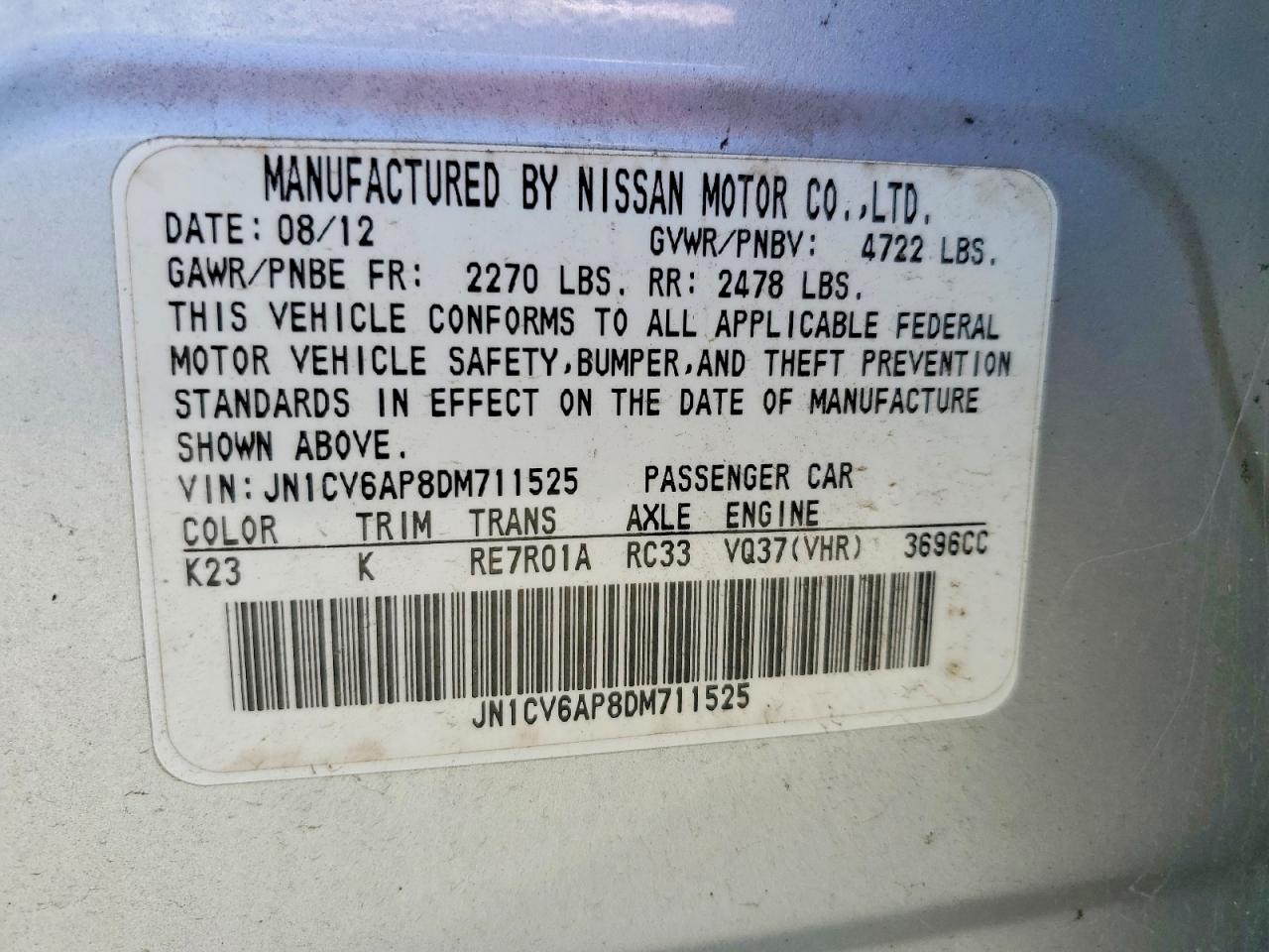 2013 Infiniti G37 Sedan Journey Silver vin: JN1CV6AP8DM711525