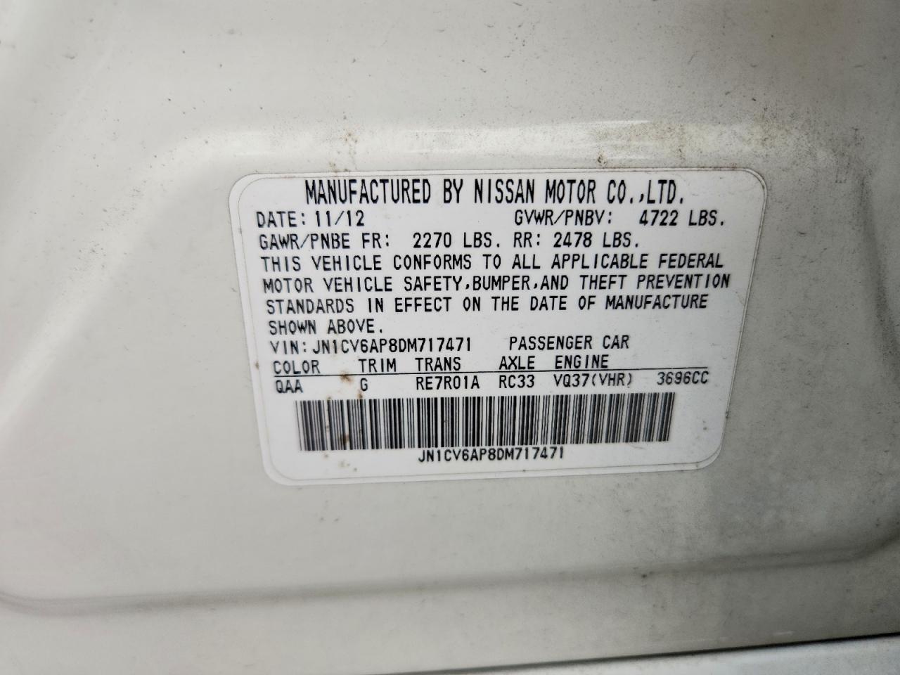 2013 Infiniti G37 Sedan Journey White vin: JN1CV6AP8DM717471