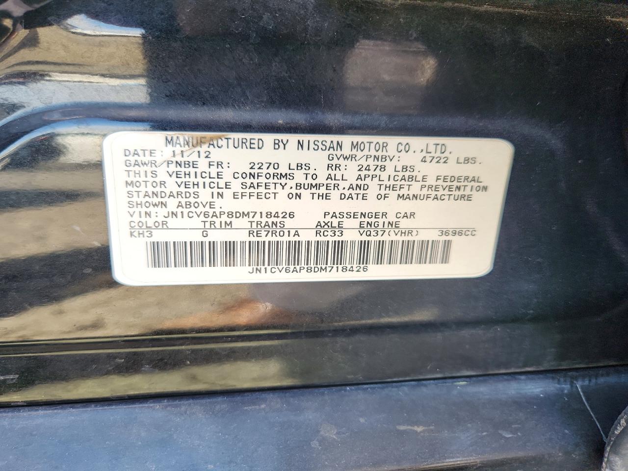 2013 Infiniti G37 Sedan Journey Черный vin: JN1CV6AP8DM718426