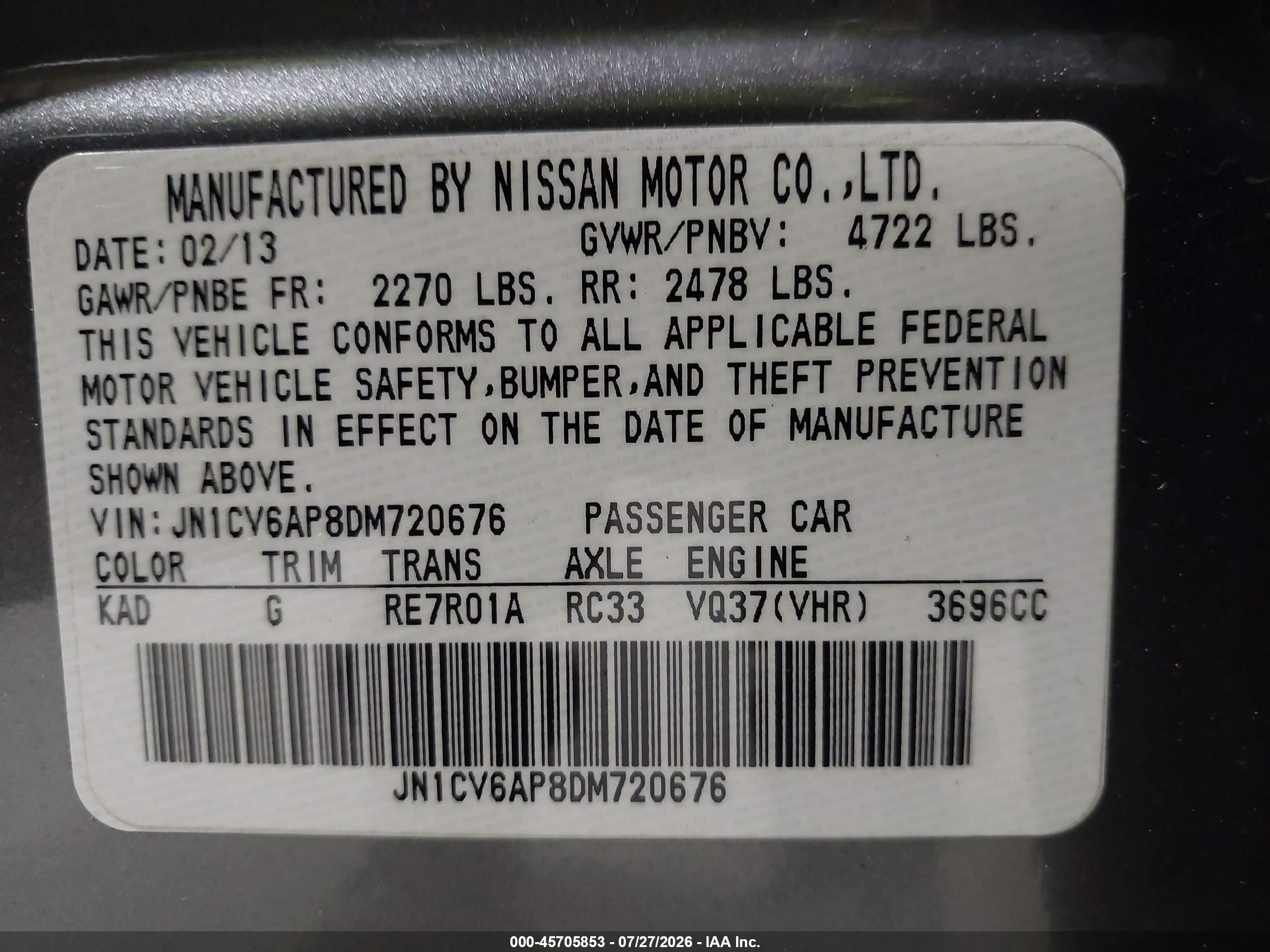 2013 Infiniti G37 Journey Gray vin: JN1CV6AP8DM720676