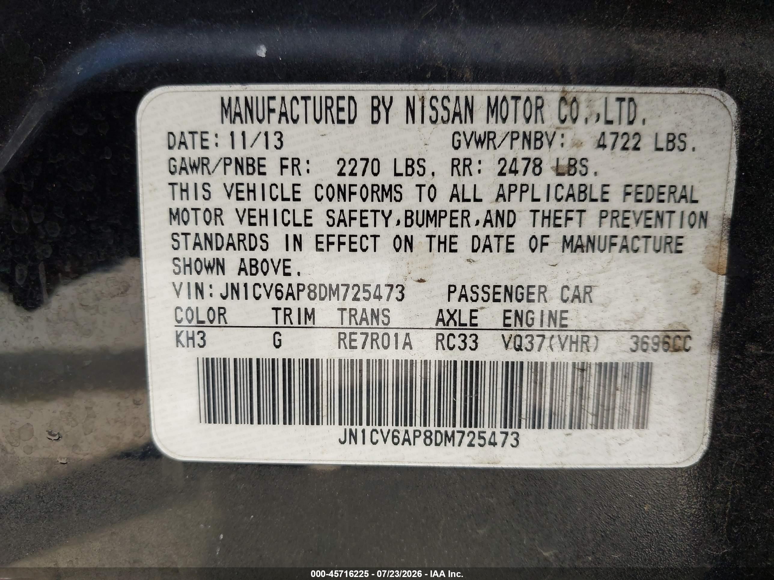 2013 Infiniti G37 Journey Black vin: JN1CV6AP8DM725473