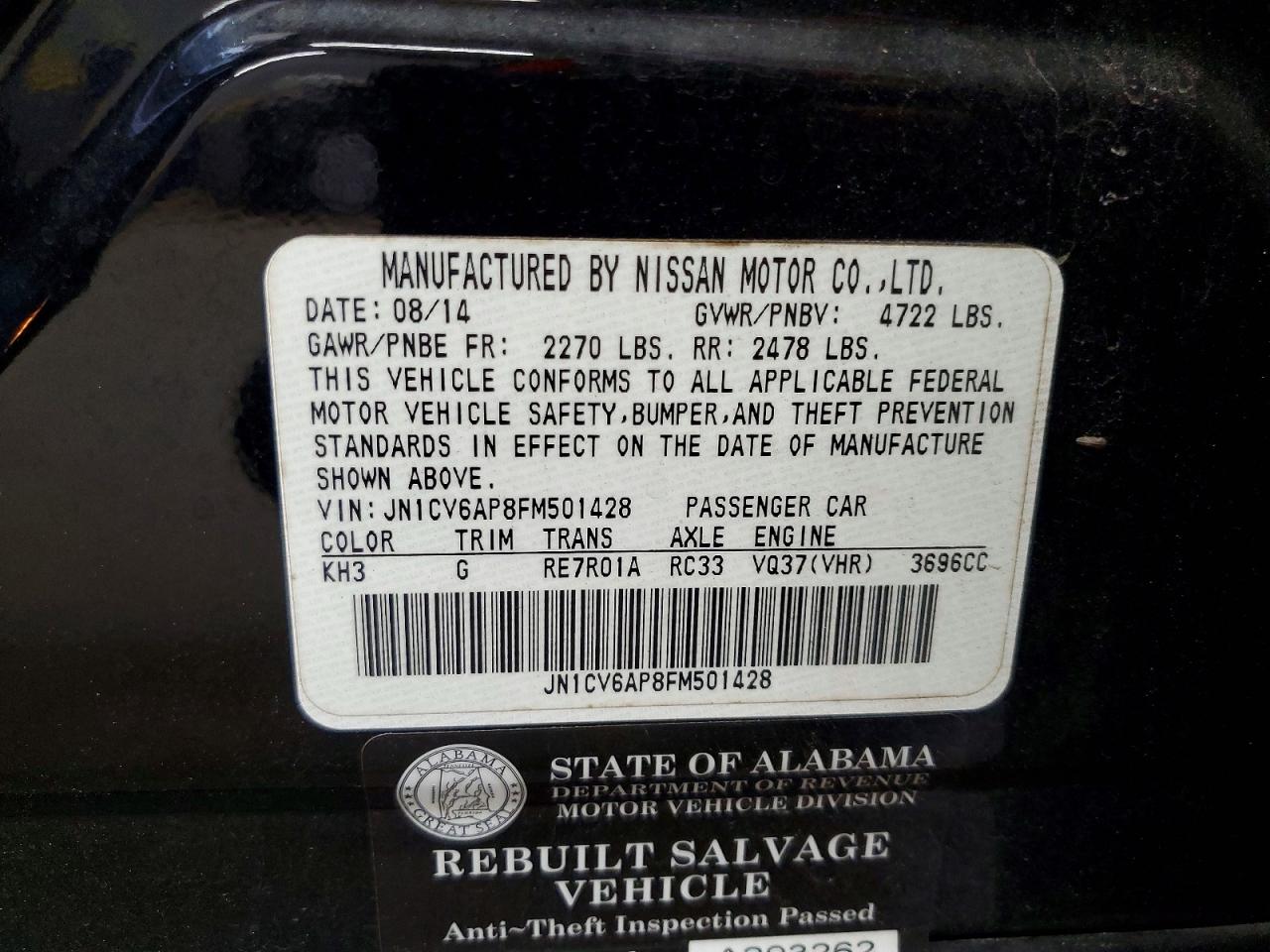 2015 Infiniti Q40 Base Черный vin: JN1CV6AP8FM501428