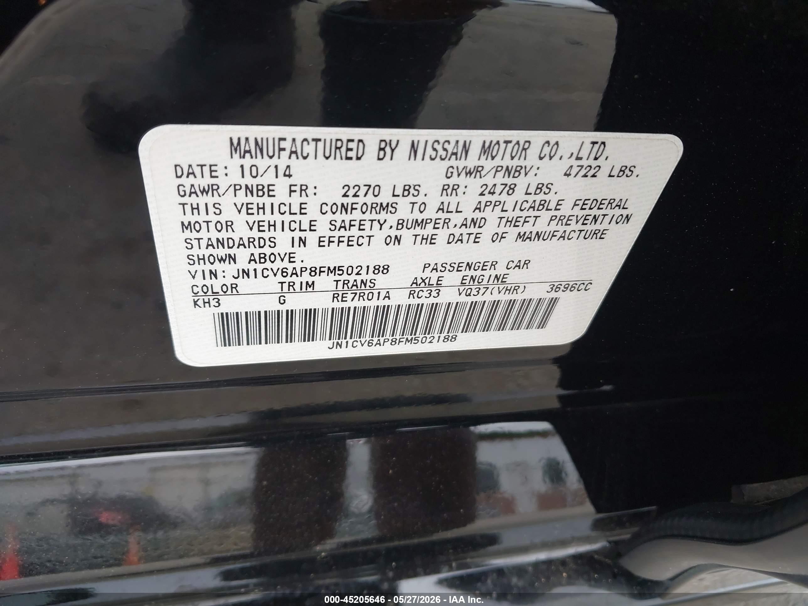 2015 Infiniti Q40   Black vin: JN1CV6AP8FM502188