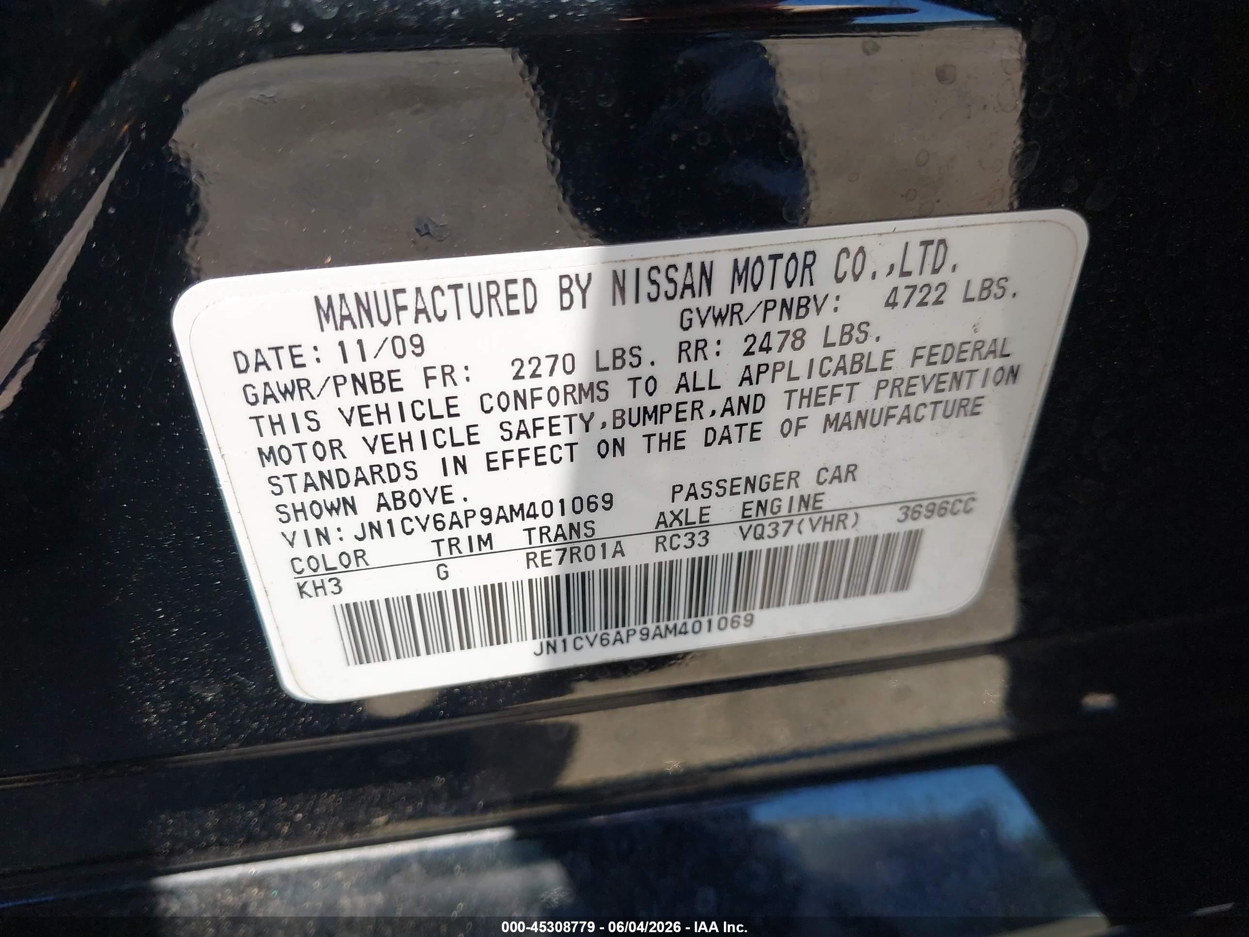 2010 Infiniti G37 Journey Black vin: JN1CV6AP9AM401069
