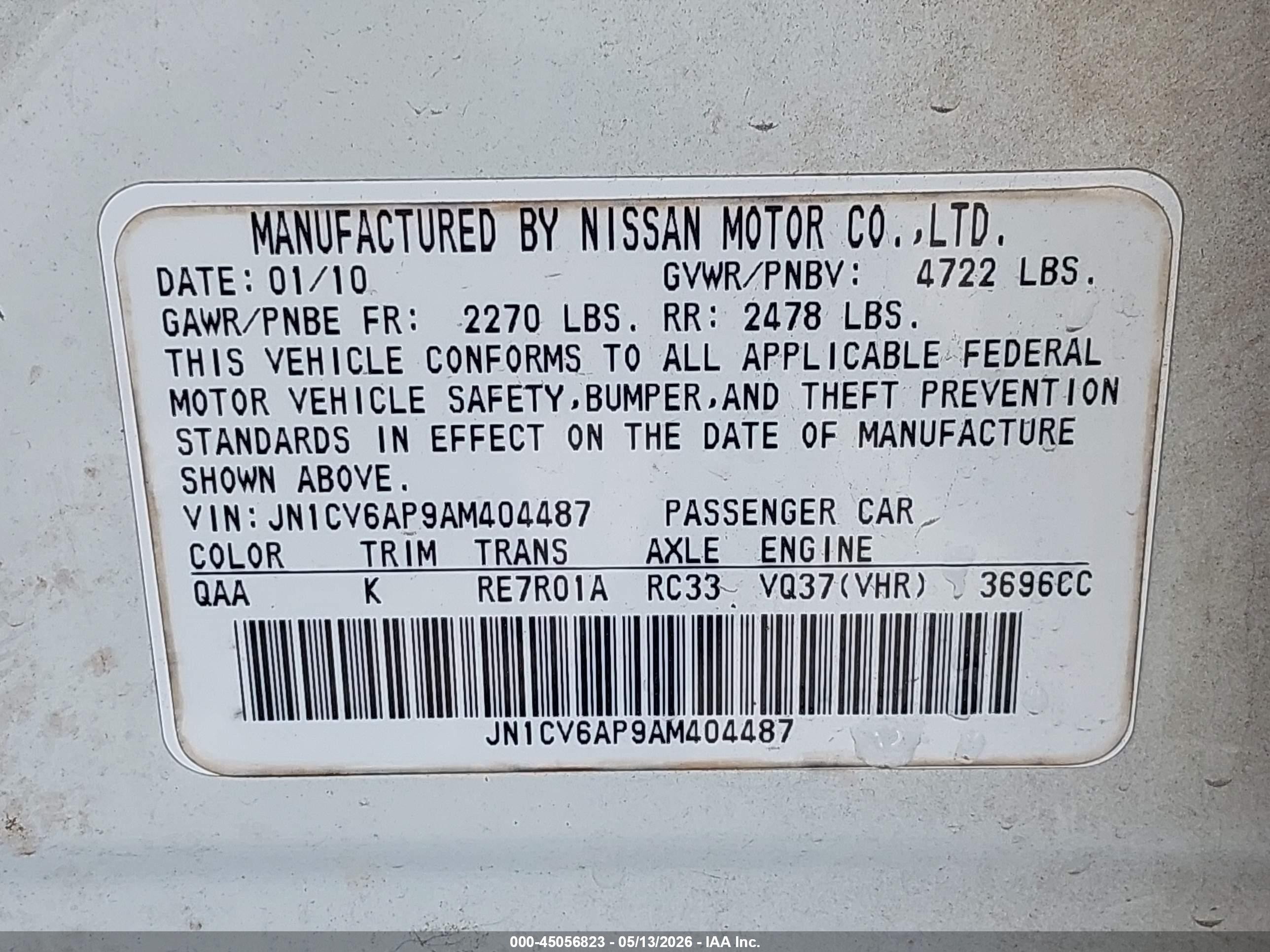 2010 Infiniti G37   Белый vin: JN1CV6AP9AM404487