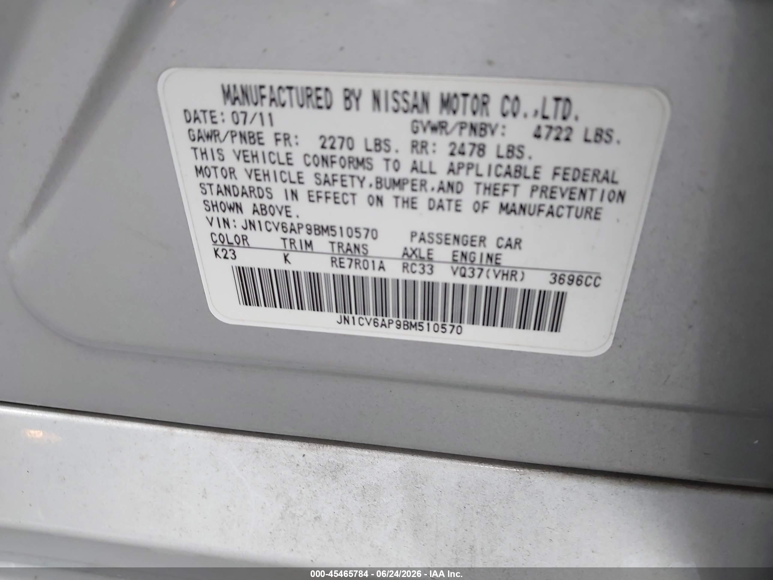 2011 Infiniti G37 Journey Silver vin: JN1CV6AP9BM510570