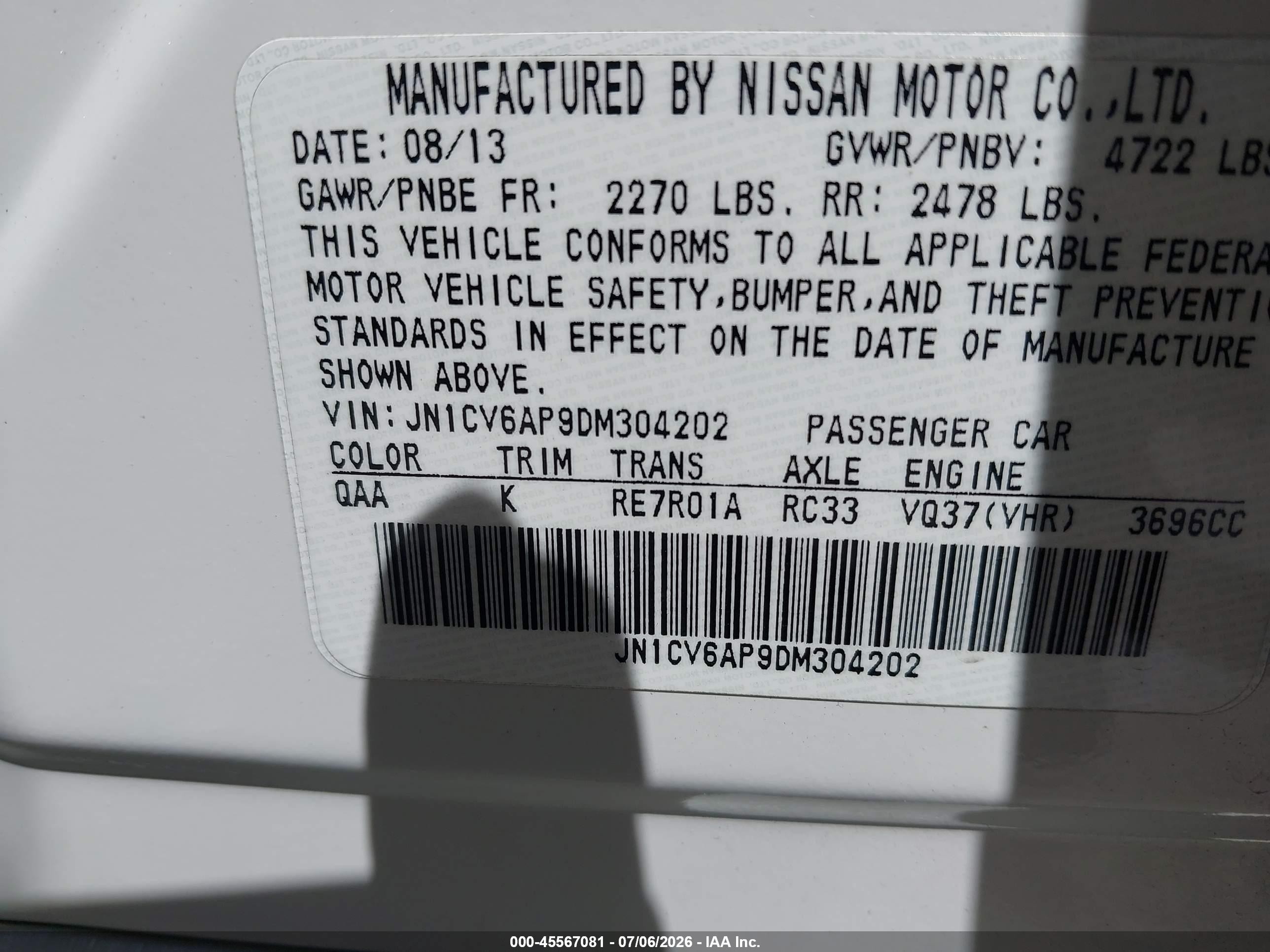 2013 Infiniti G37 Journey White vin: JN1CV6AP9DM304202