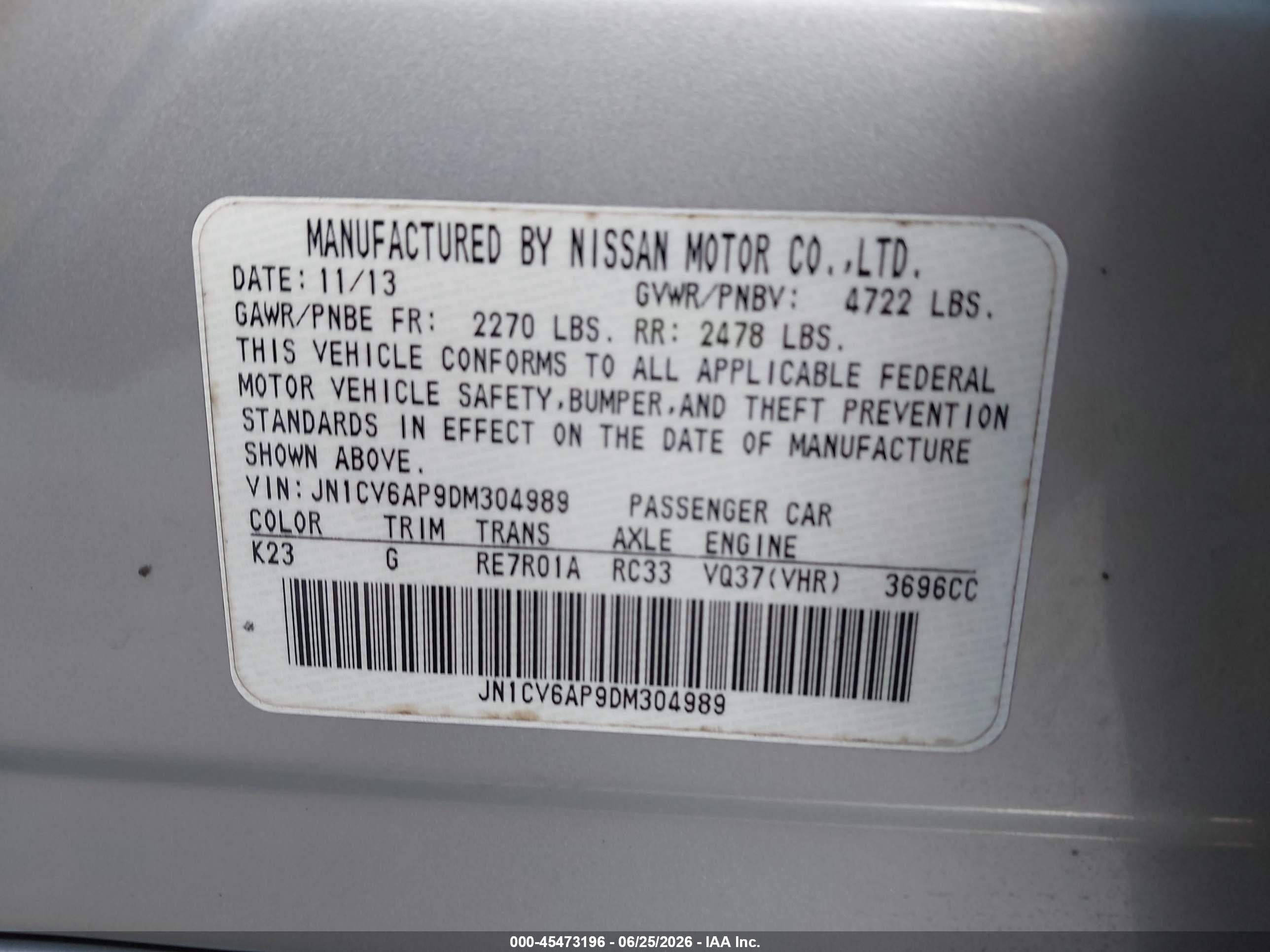 2013 Infiniti G37 Journey Silver vin: JN1CV6AP9DM304989