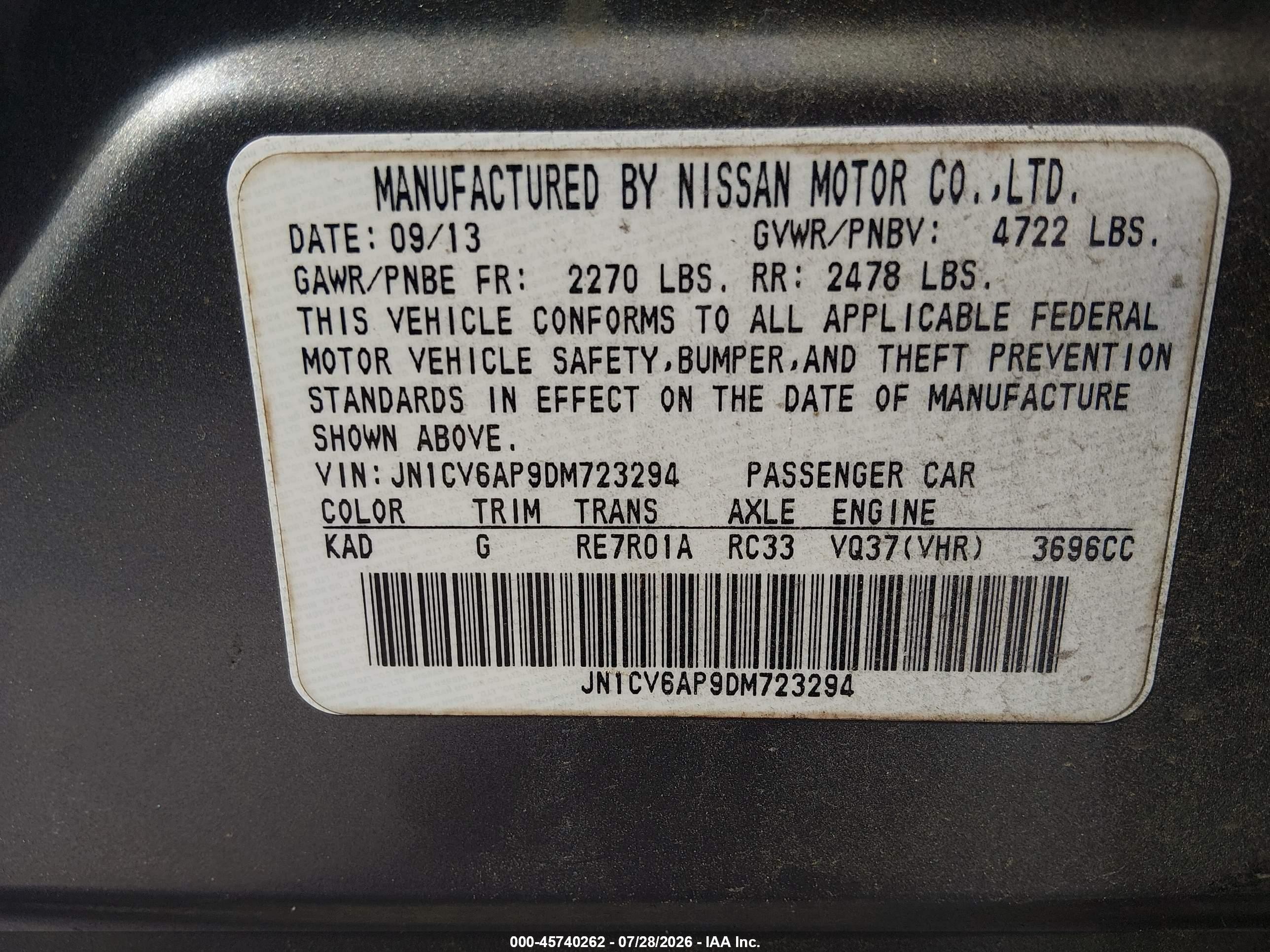 2013 Infiniti G37 Journey Gray vin: JN1CV6AP9DM723294