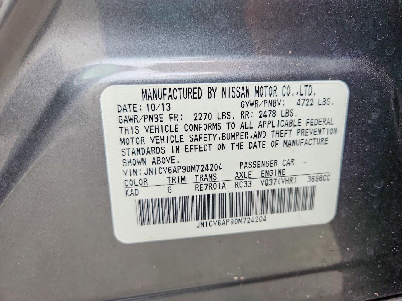 2013 Infiniti G37 Sedan Journey Gray vin: JN1CV6AP9DM724204