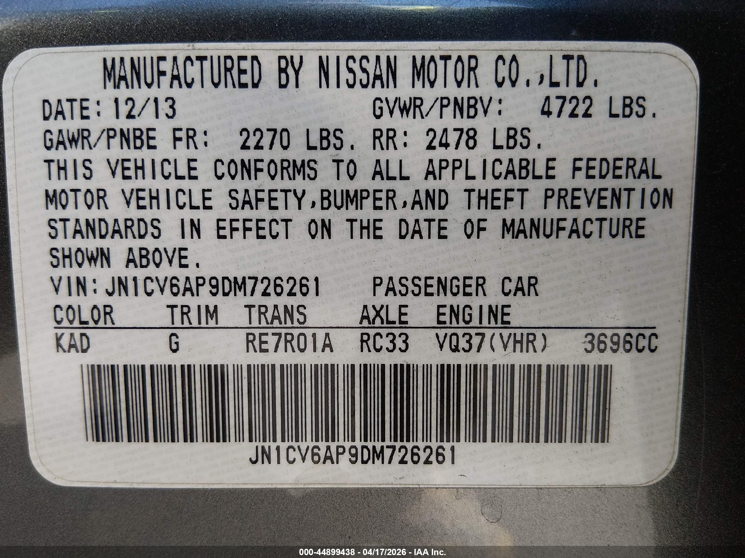 2013 Infiniti G37 Journey Gray vin: JN1CV6AP9DM726261