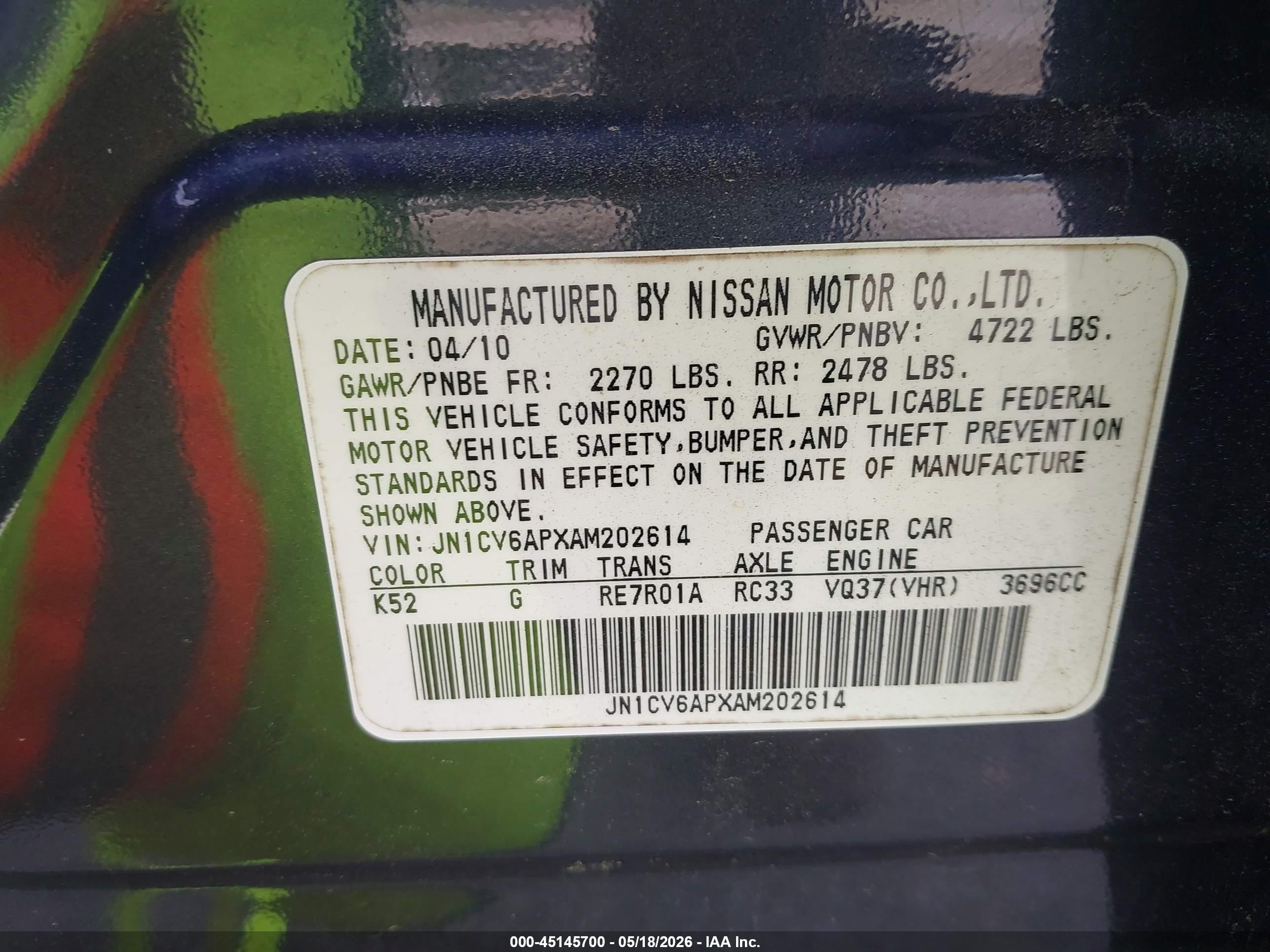 2010 Infiniti G37 Journey Черный vin: JN1CV6APXAM202614