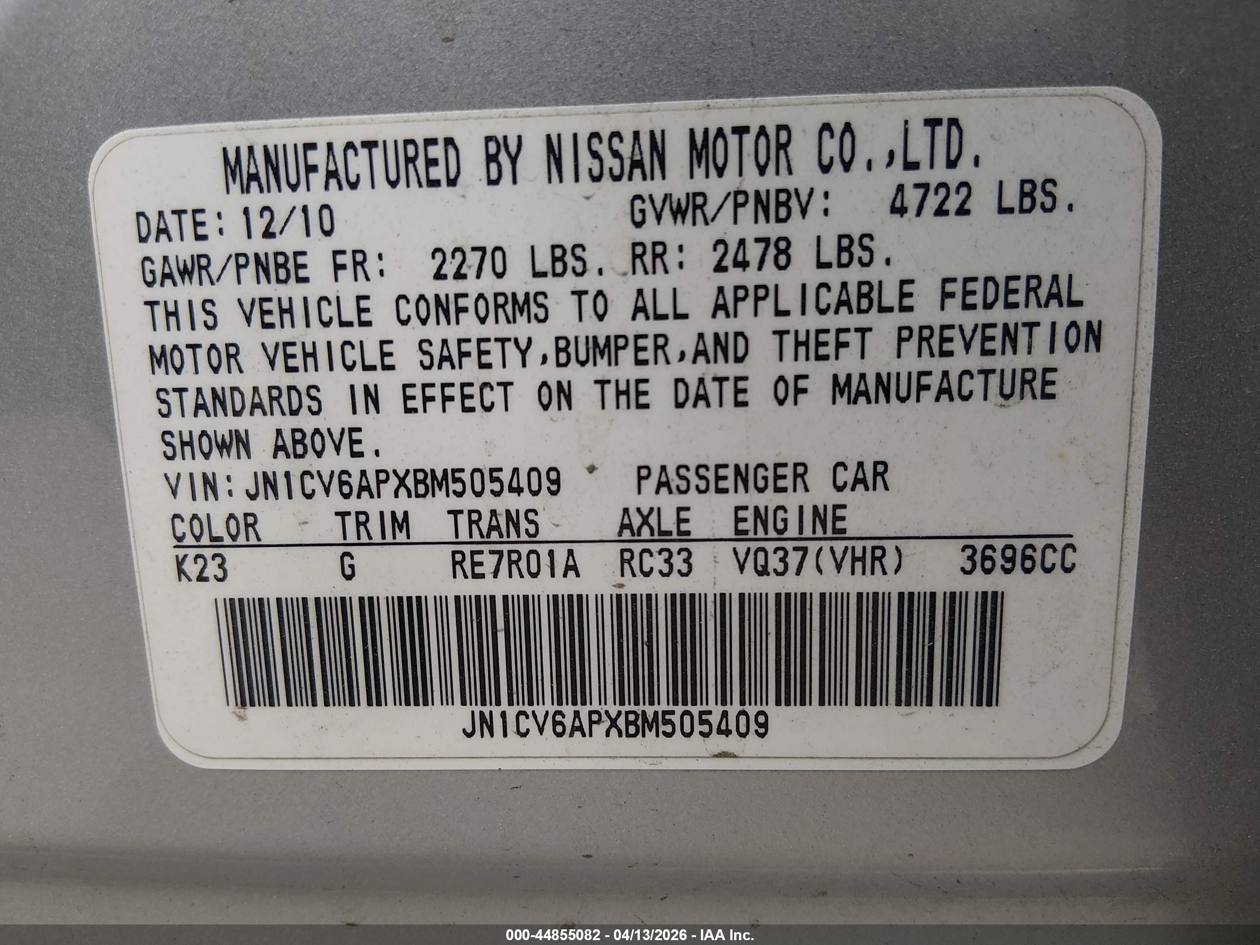 2011 Infiniti G37 Journey Silver vin: JN1CV6APXBM505409