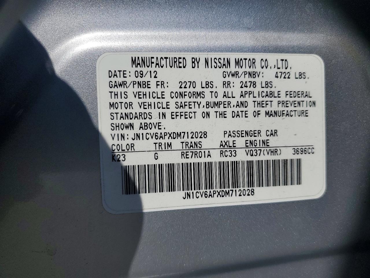 2013 Infiniti G37 Sedan Journey Silver vin: JN1CV6APXDM712028