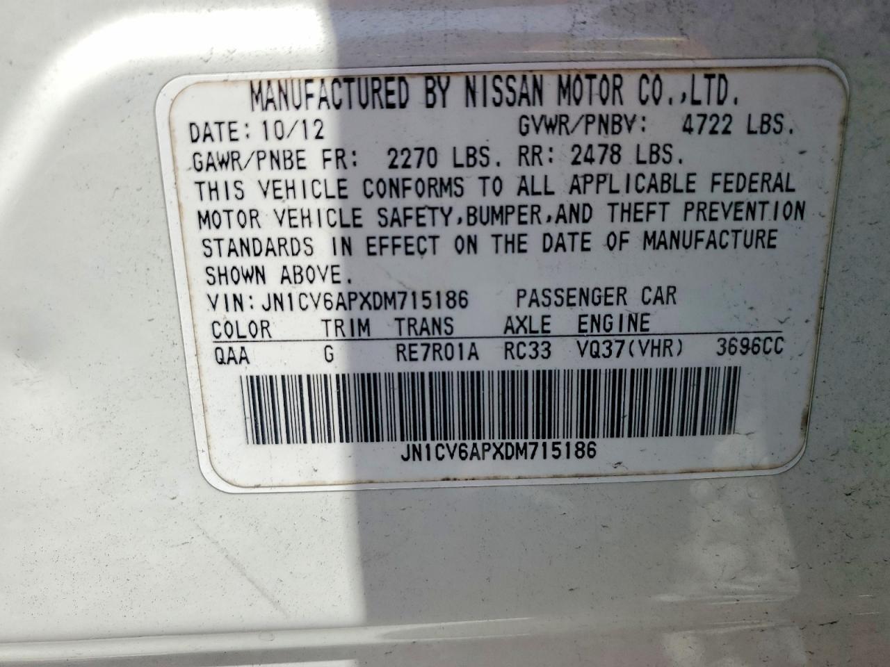 2013 Infiniti G37 Sedan Journey Белый vin: JN1CV6APXDM715186