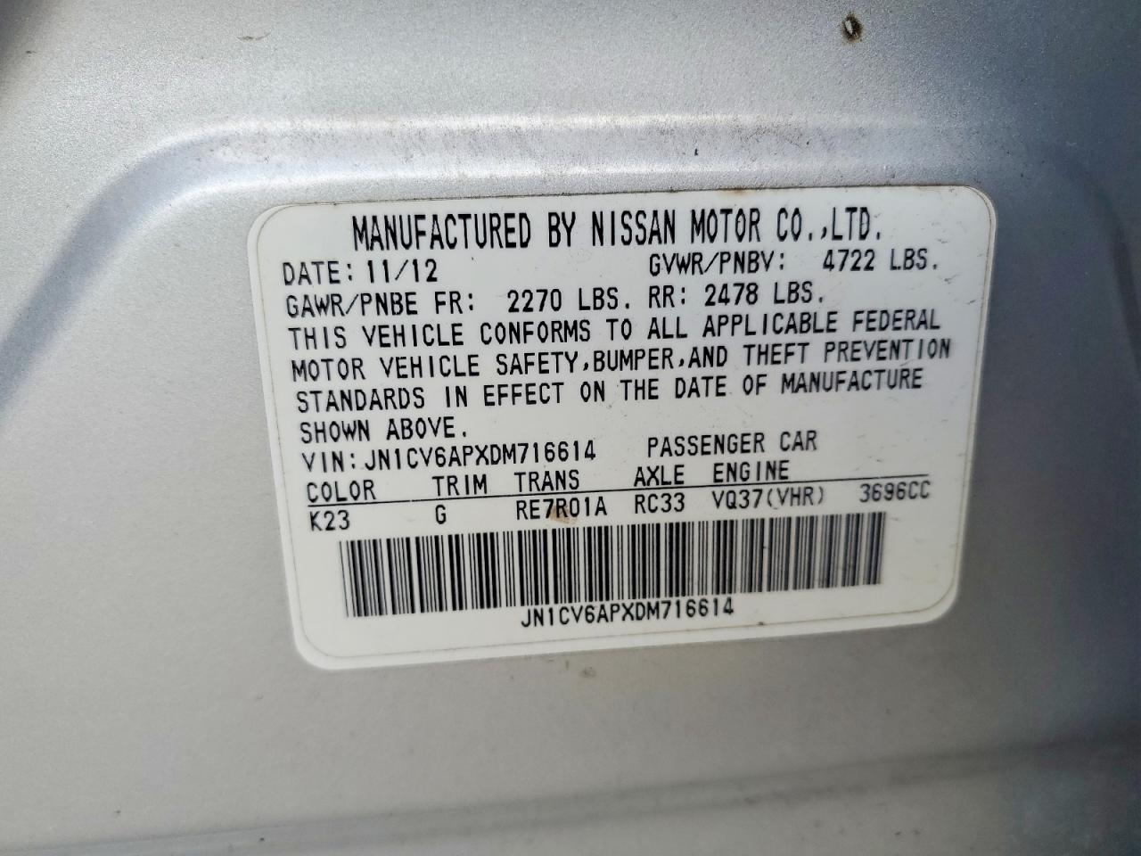 2013 Infiniti G37 Sedan Journey Silver vin: JN1CV6APXDM716614