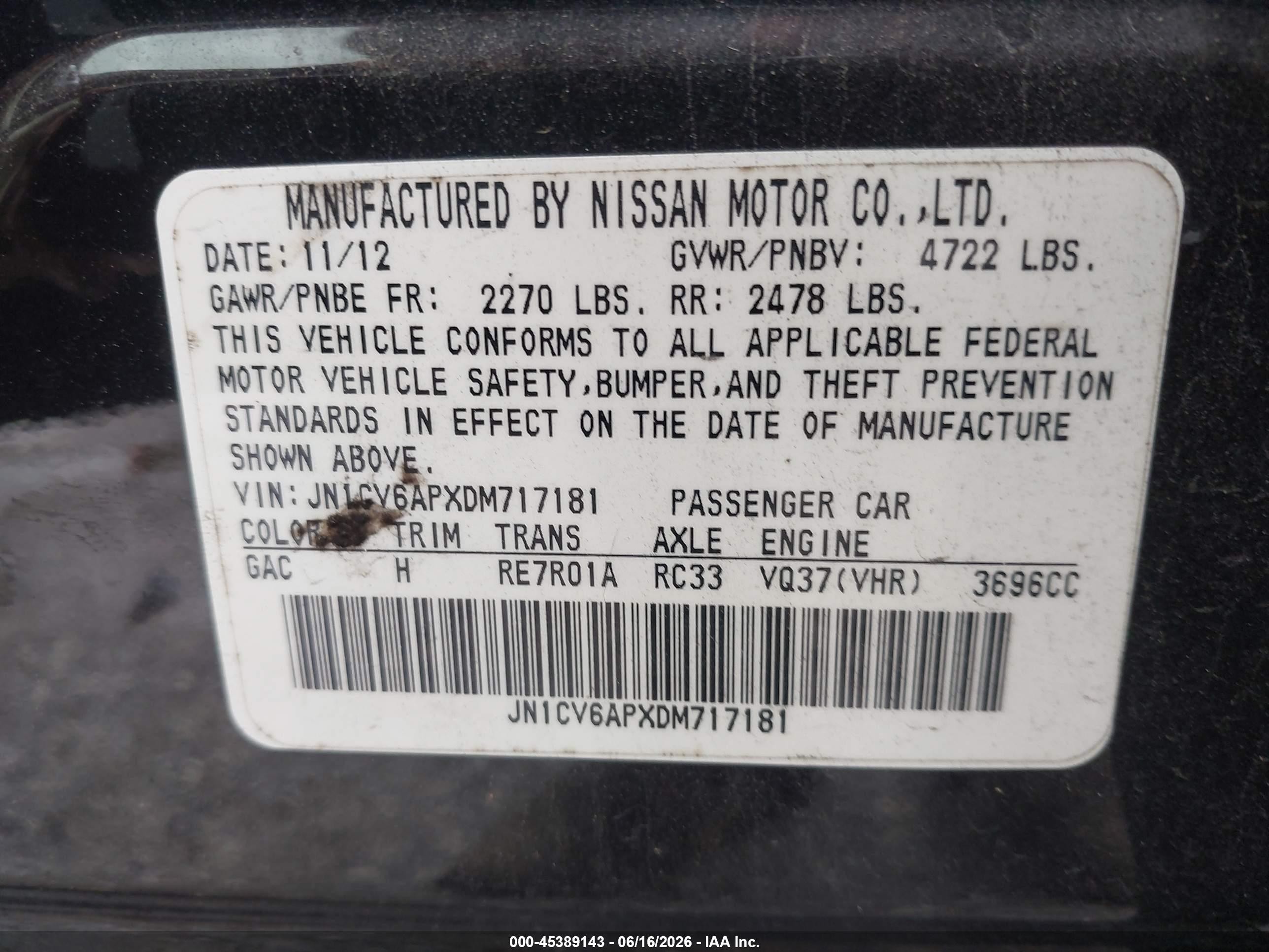 2013 Infiniti G37 Journey Черный vin: JN1CV6APXDM717181
