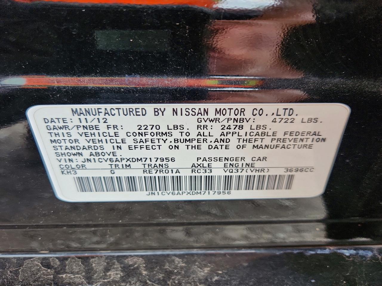 2013 Infiniti G37 Sedan Journey Black vin: JN1CV6APXDM717956