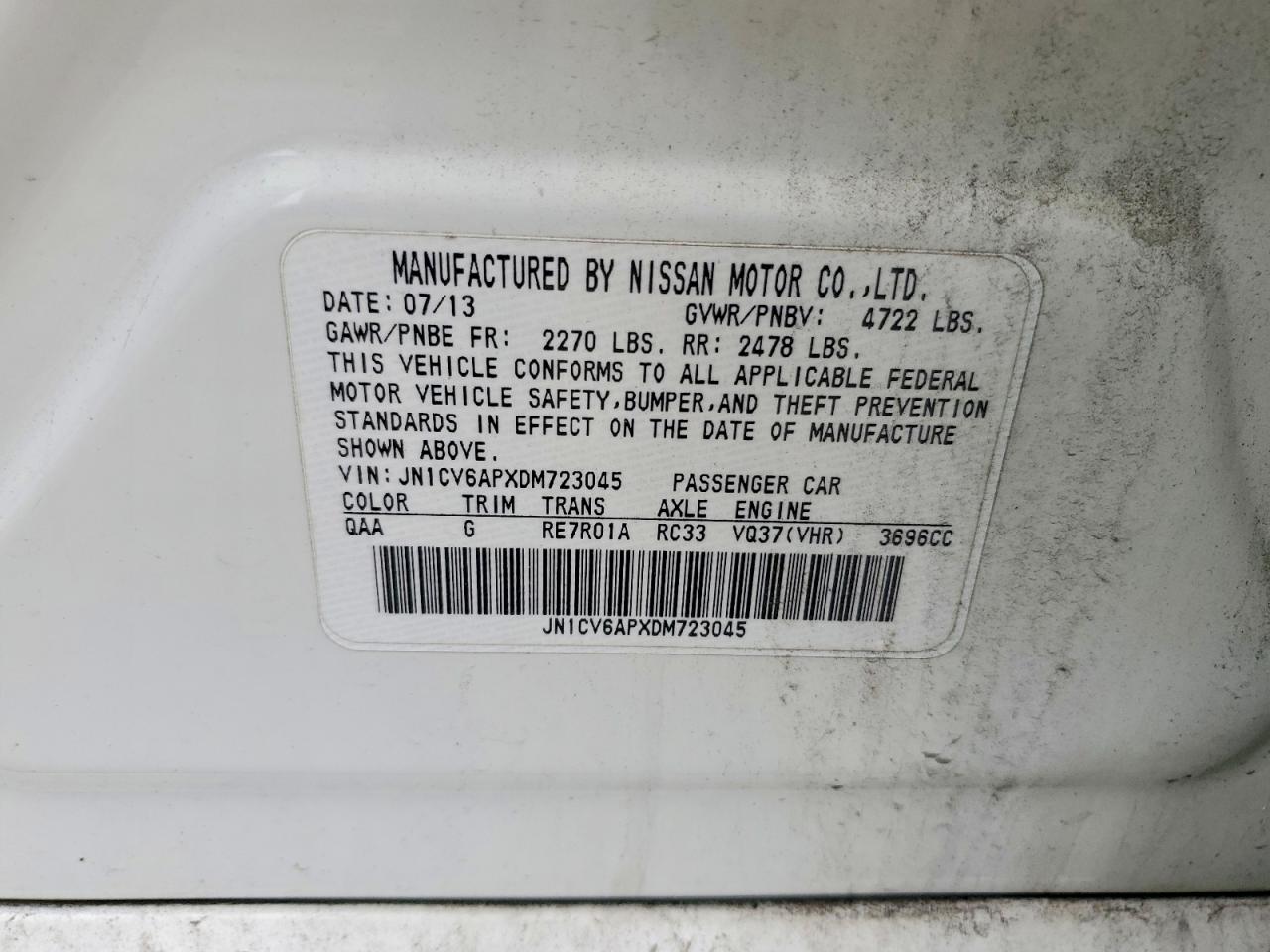 2013 Infiniti G37 Sedan Journey White vin: JN1CV6APXDM723045