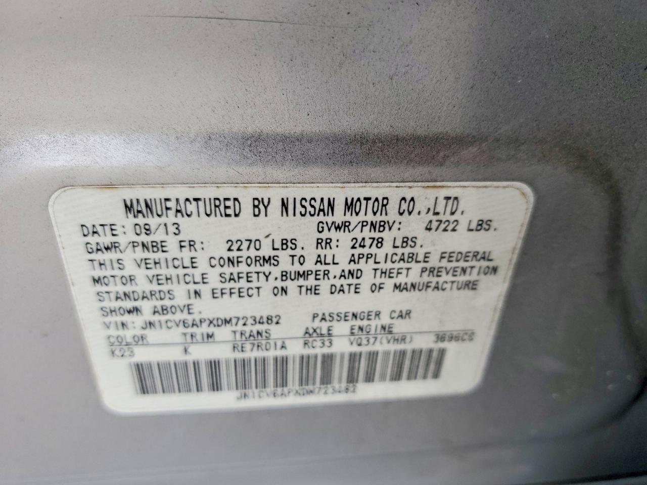 2013 Infiniti G37 Sedan Journey Silver vin: JN1CV6APXDM723482