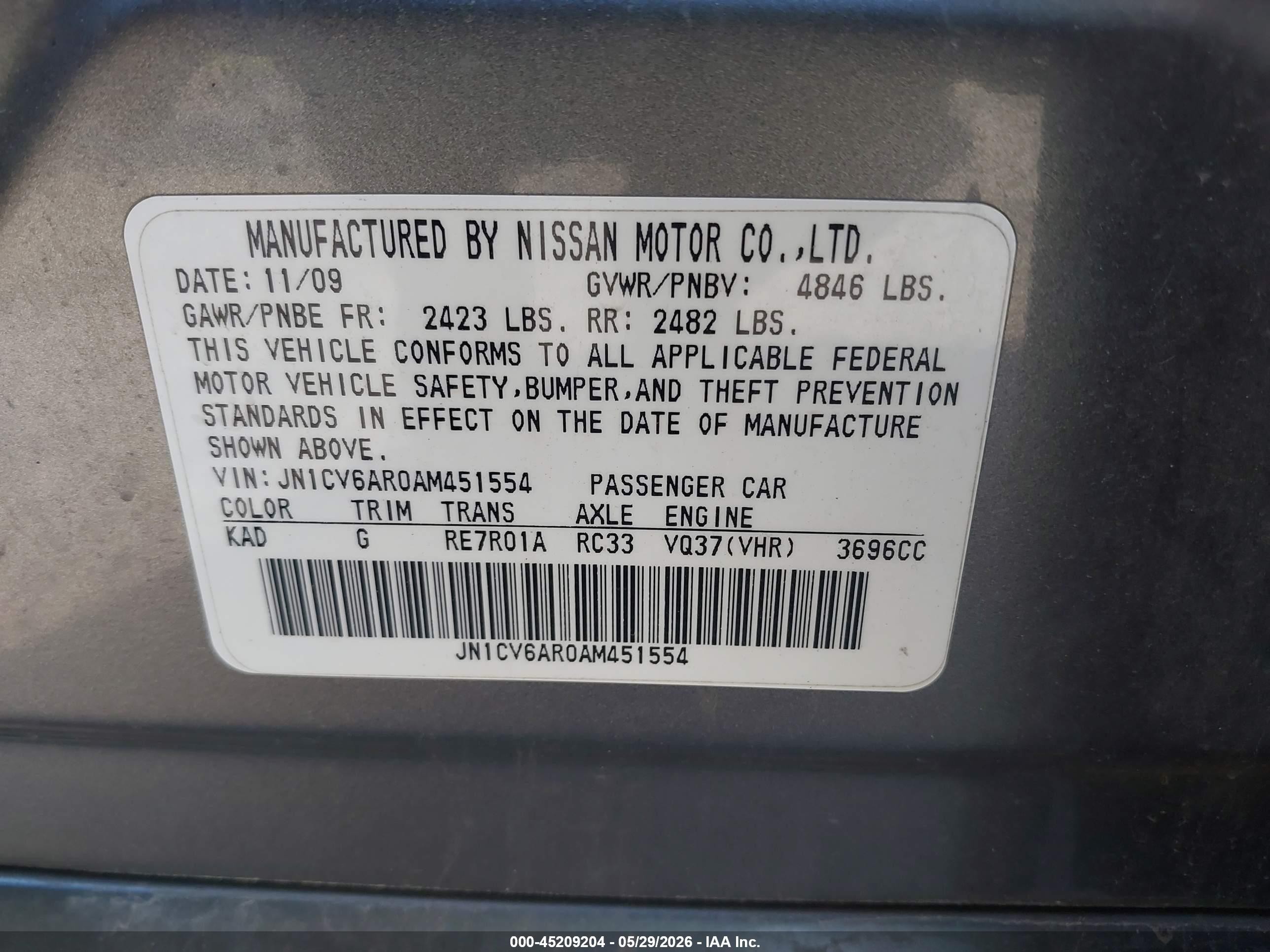 2010 Infiniti G37x   Gray vin: JN1CV6AR0AM451554