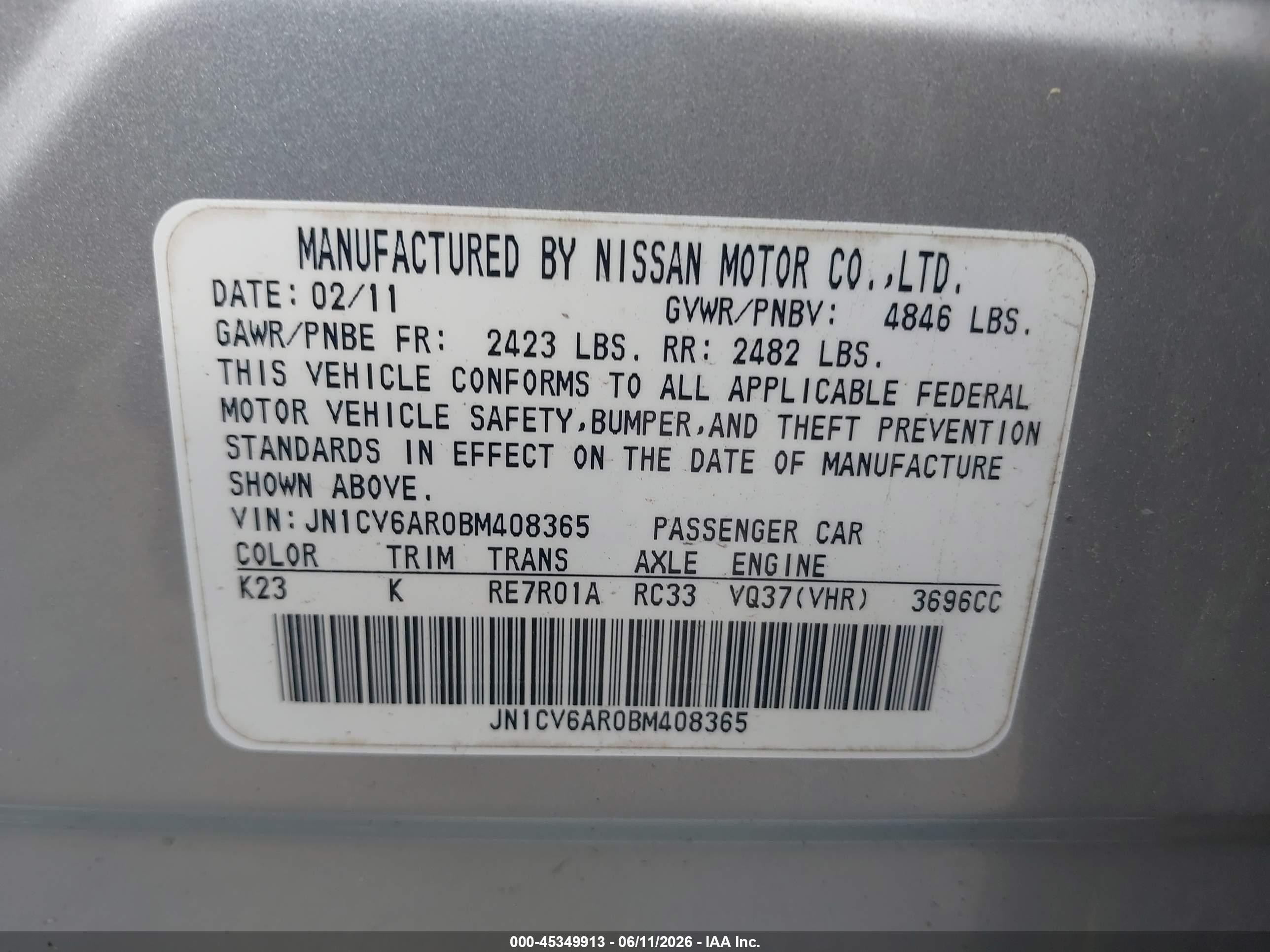 2011 Infiniti G37x Sport Appearance Edition Silver vin: JN1CV6AR0BM408365
