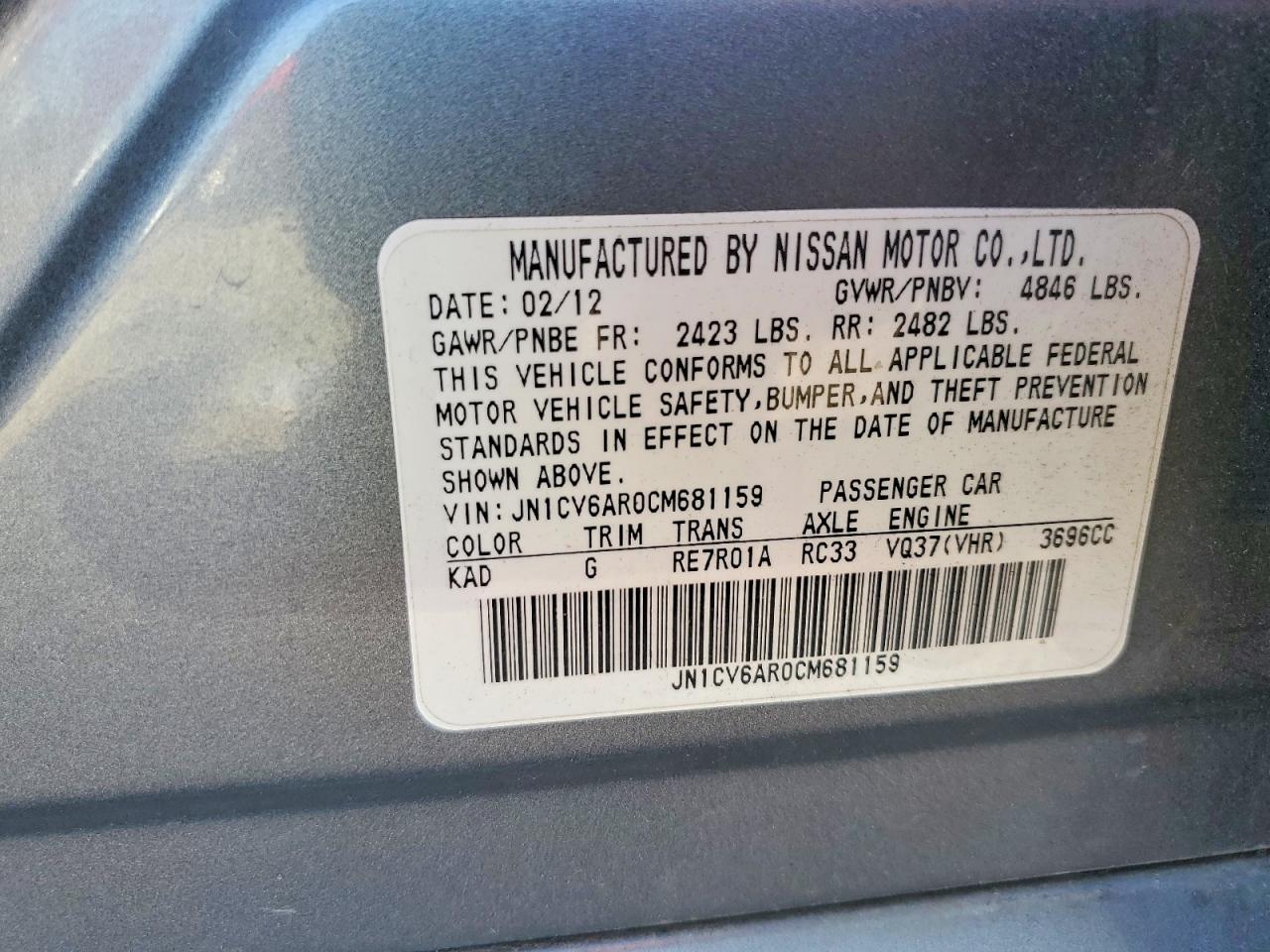 2012 Infiniti G37 Sedan X Charcoal vin: JN1CV6AR0CM681159