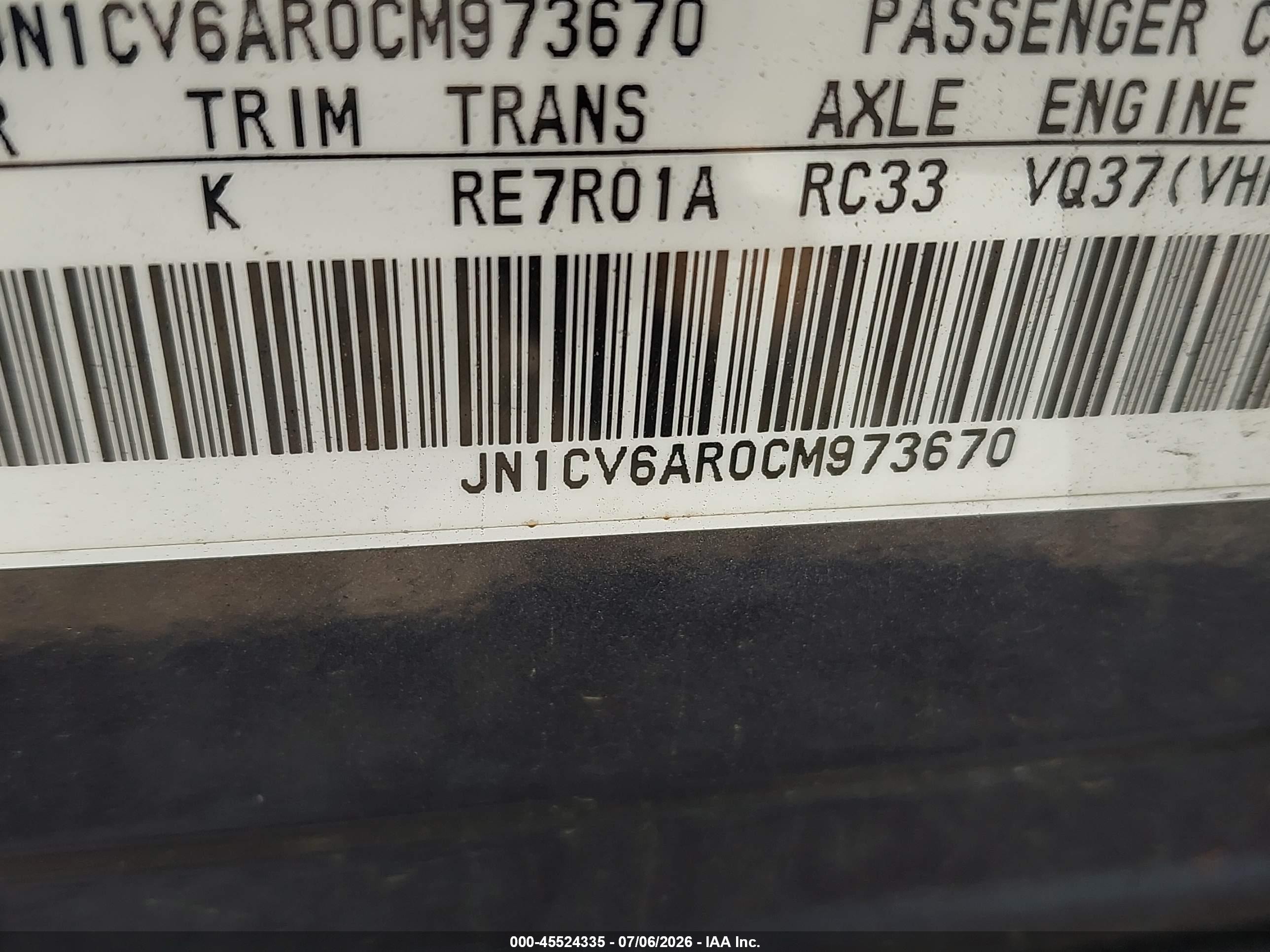 2012 Infiniti G37x Gray vin: JN1CV6AR0CM973670