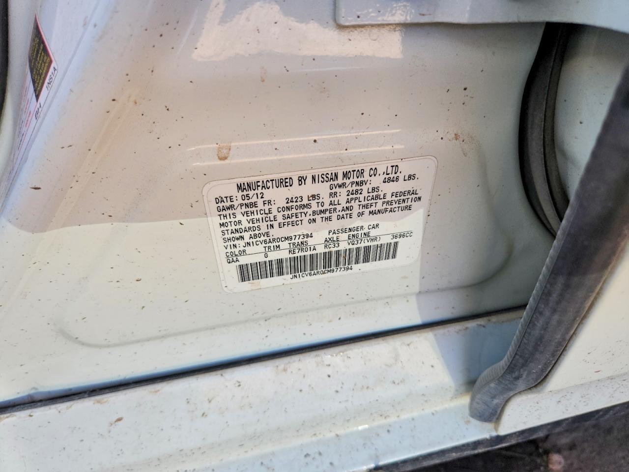 2012 Infiniti G37 Sedan X White vin: JN1CV6AR0CM977394