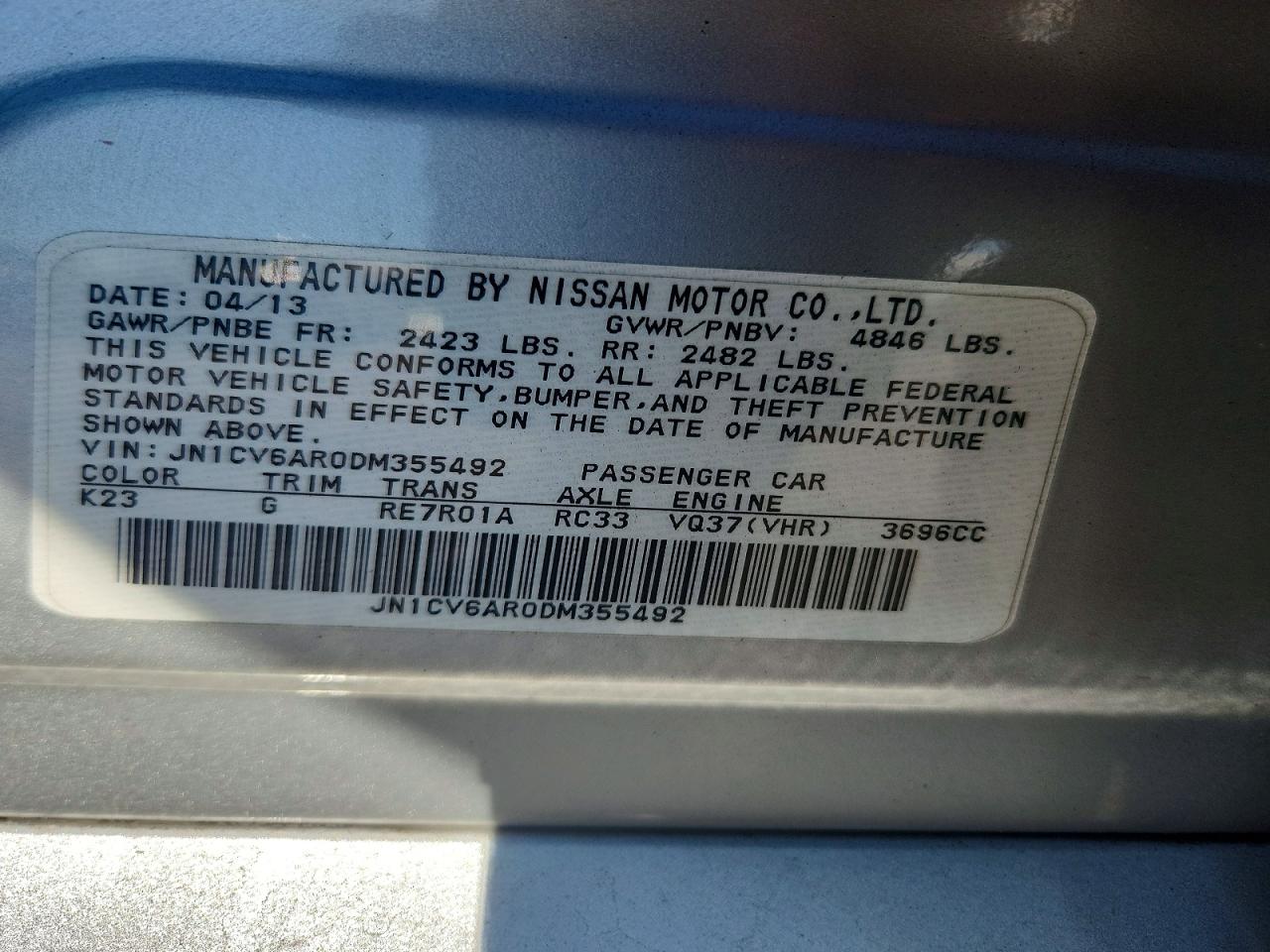 2013 Infiniti G37 Sedan X Silver vin: JN1CV6AR0DM355492