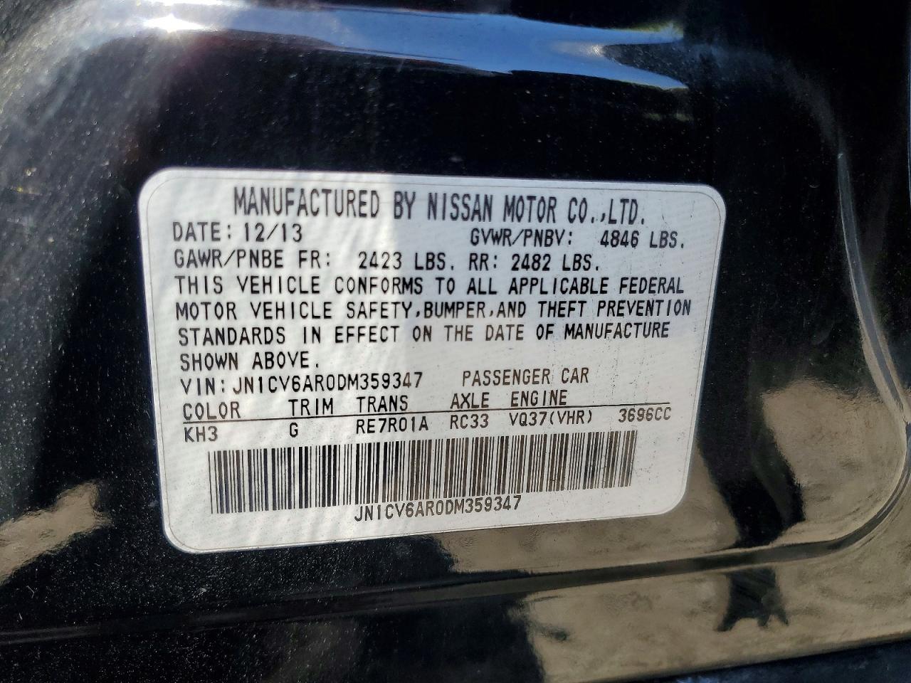 2013 Infiniti G37 Sedan X Black vin: JN1CV6AR0DM359347