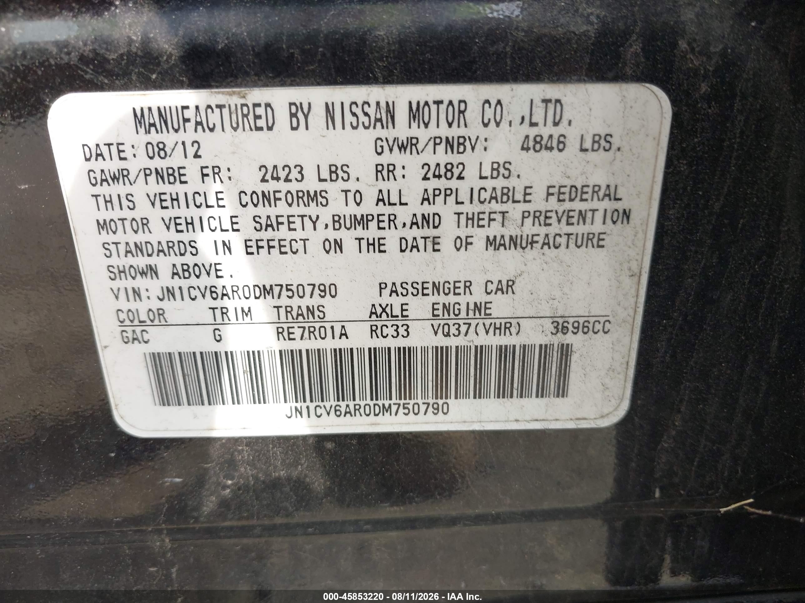 2013 Infiniti G37x   Black vin: JN1CV6AR0DM750790