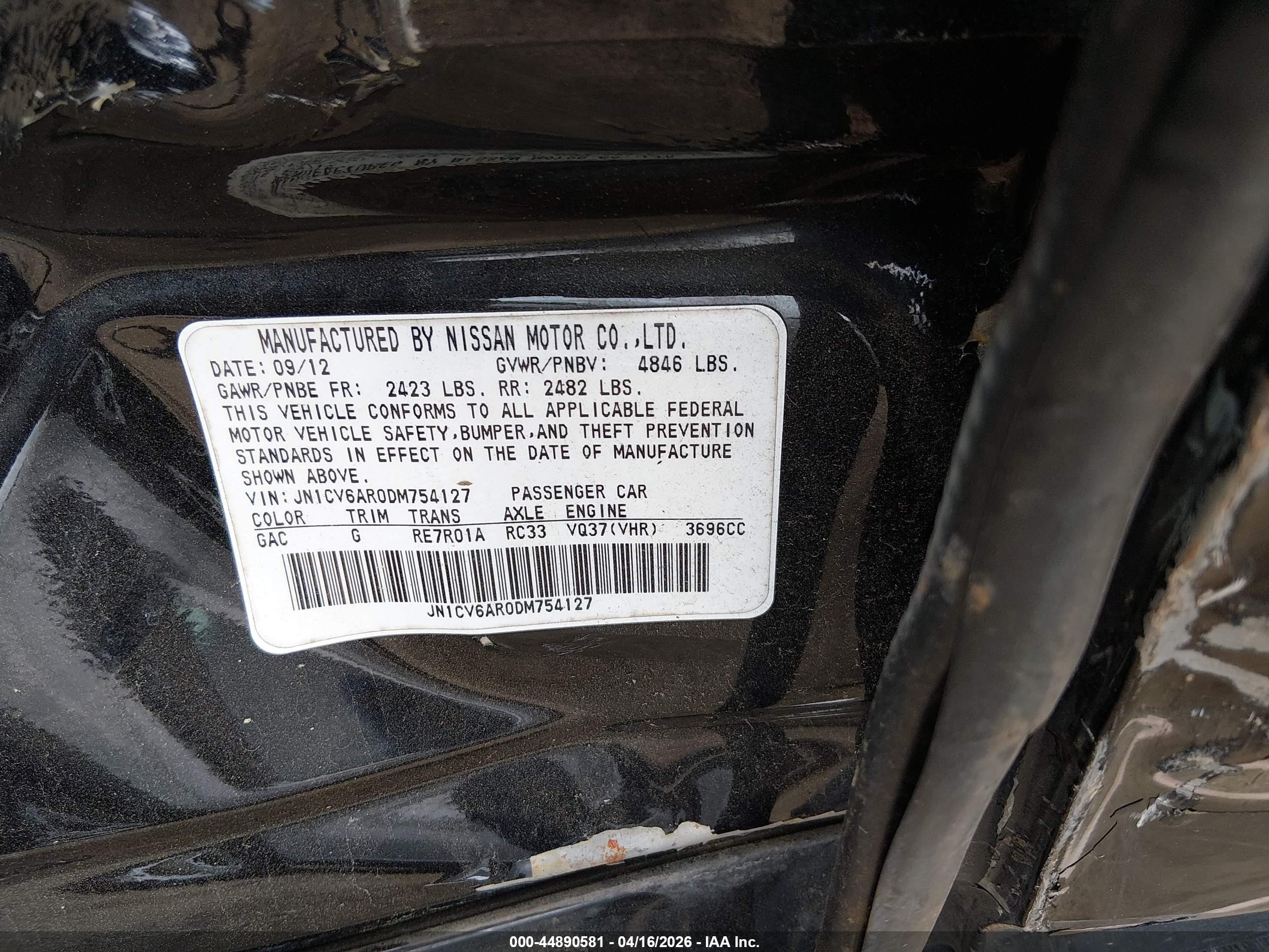 2013 Infiniti G37x   Black vin: JN1CV6AR0DM754127