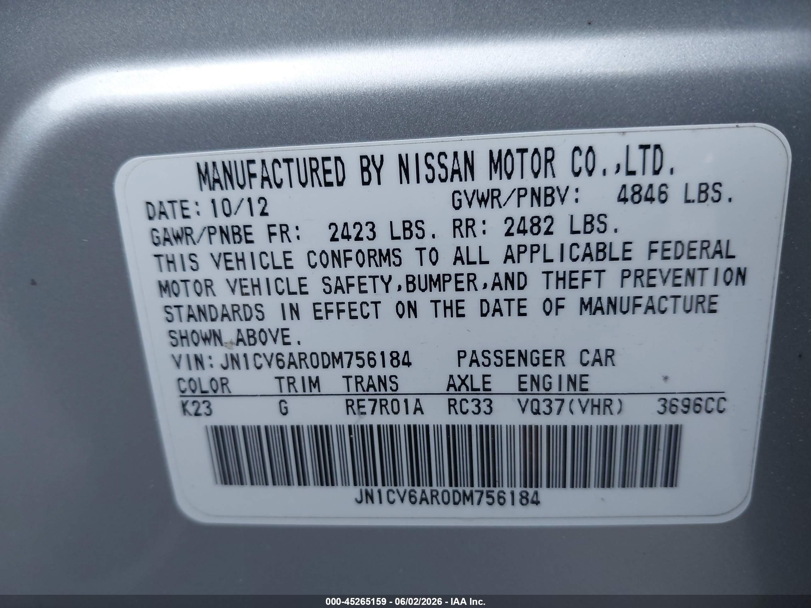 2013 Infiniti G37x   Silver vin: JN1CV6AR0DM756184